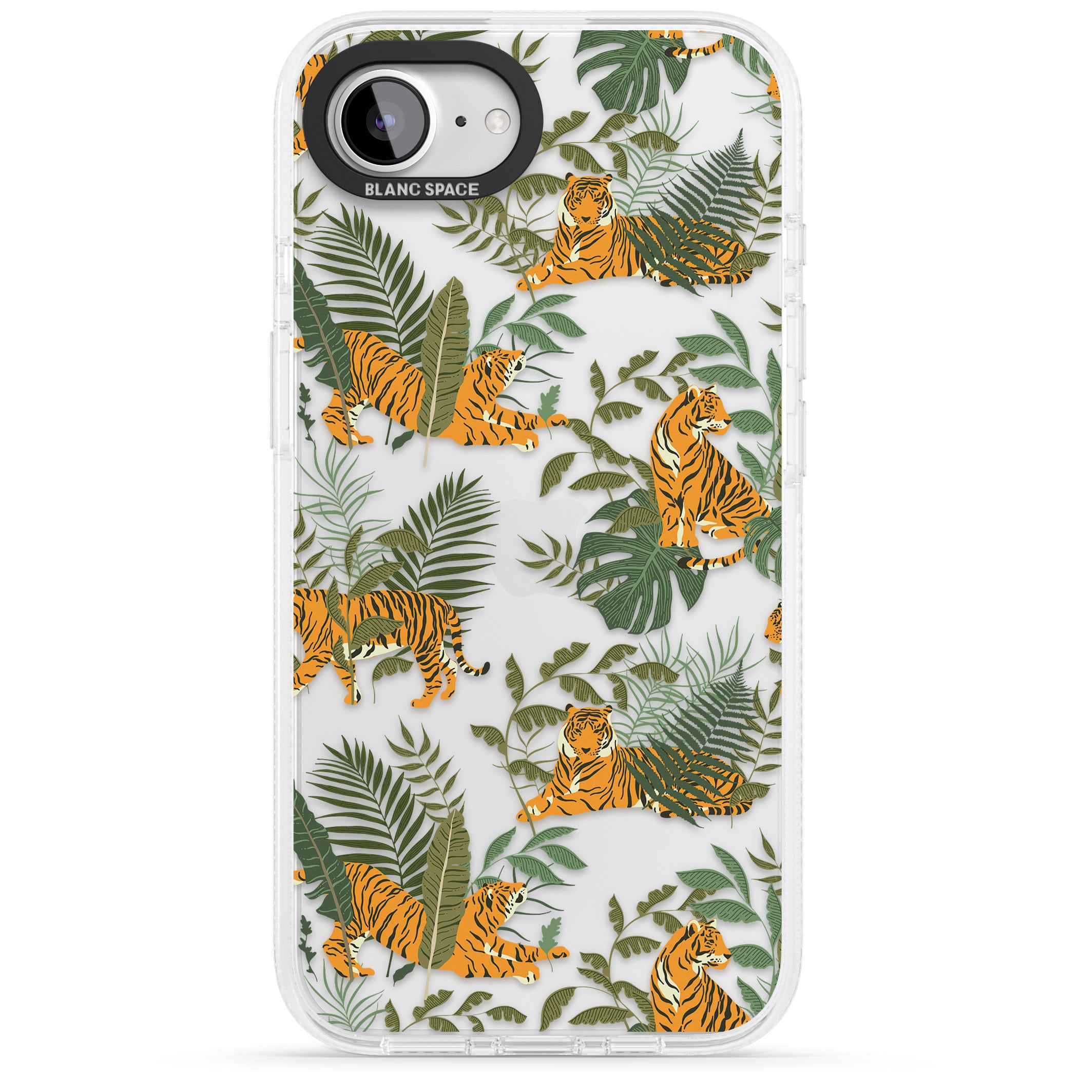 ClearTiger & Fern Jungle Cat Pattern iPhone 16e Clear Case Impact Air - Blanc Space