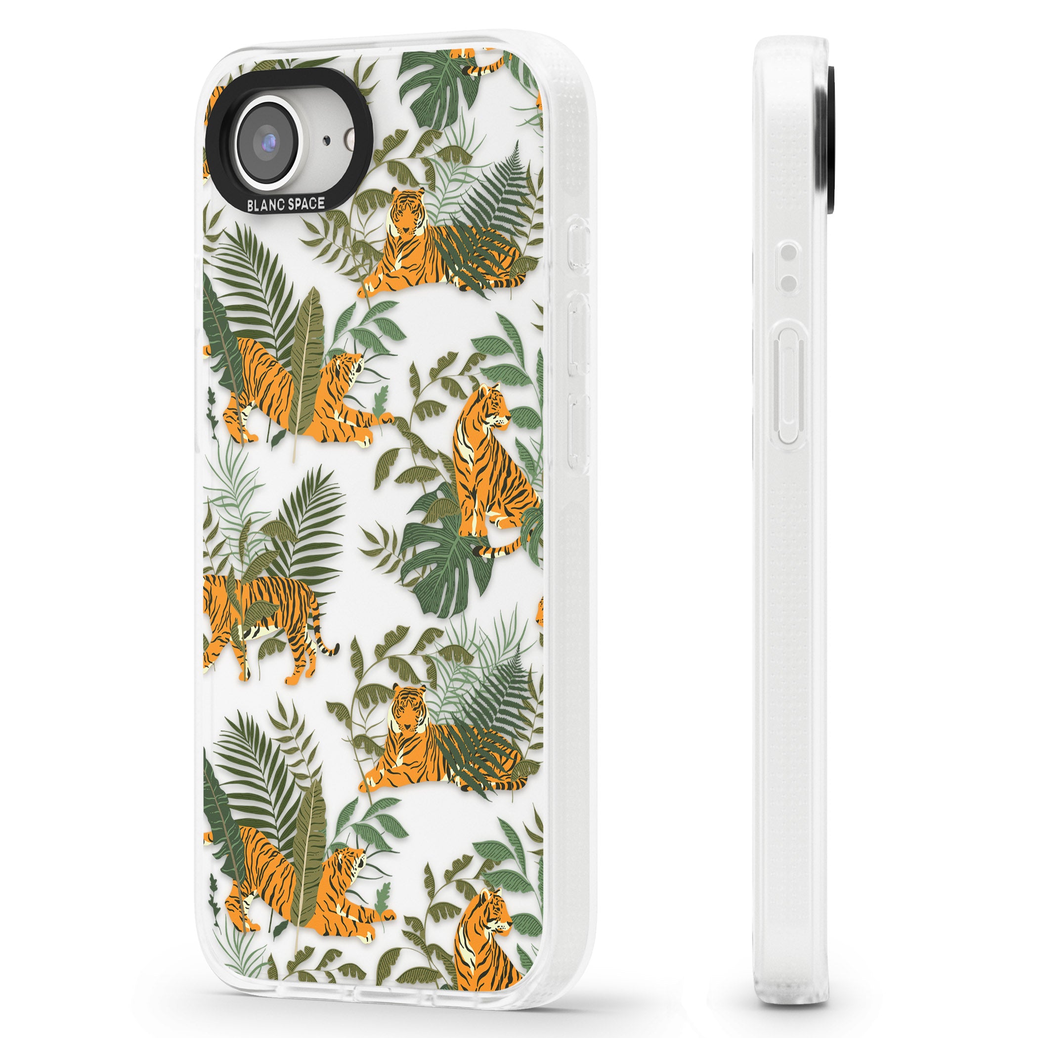 ClearTiger & Fern Jungle Cat Pattern iPhone 16e Clear Case Impact Air - Blanc Space