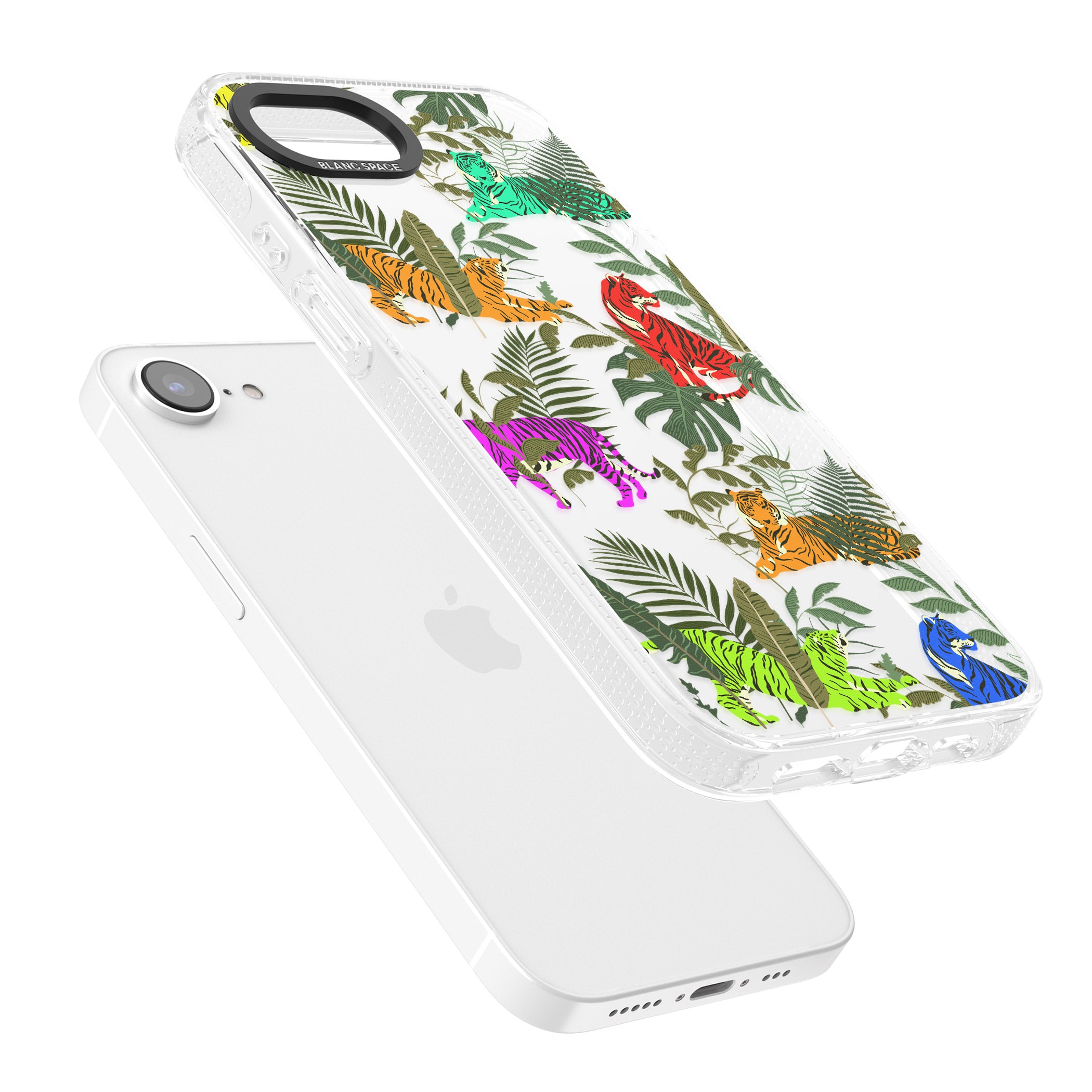 Colourful Tiger Jungle Cat Pattern iPhone 16e Clear Case Impact Air - Blanc Space