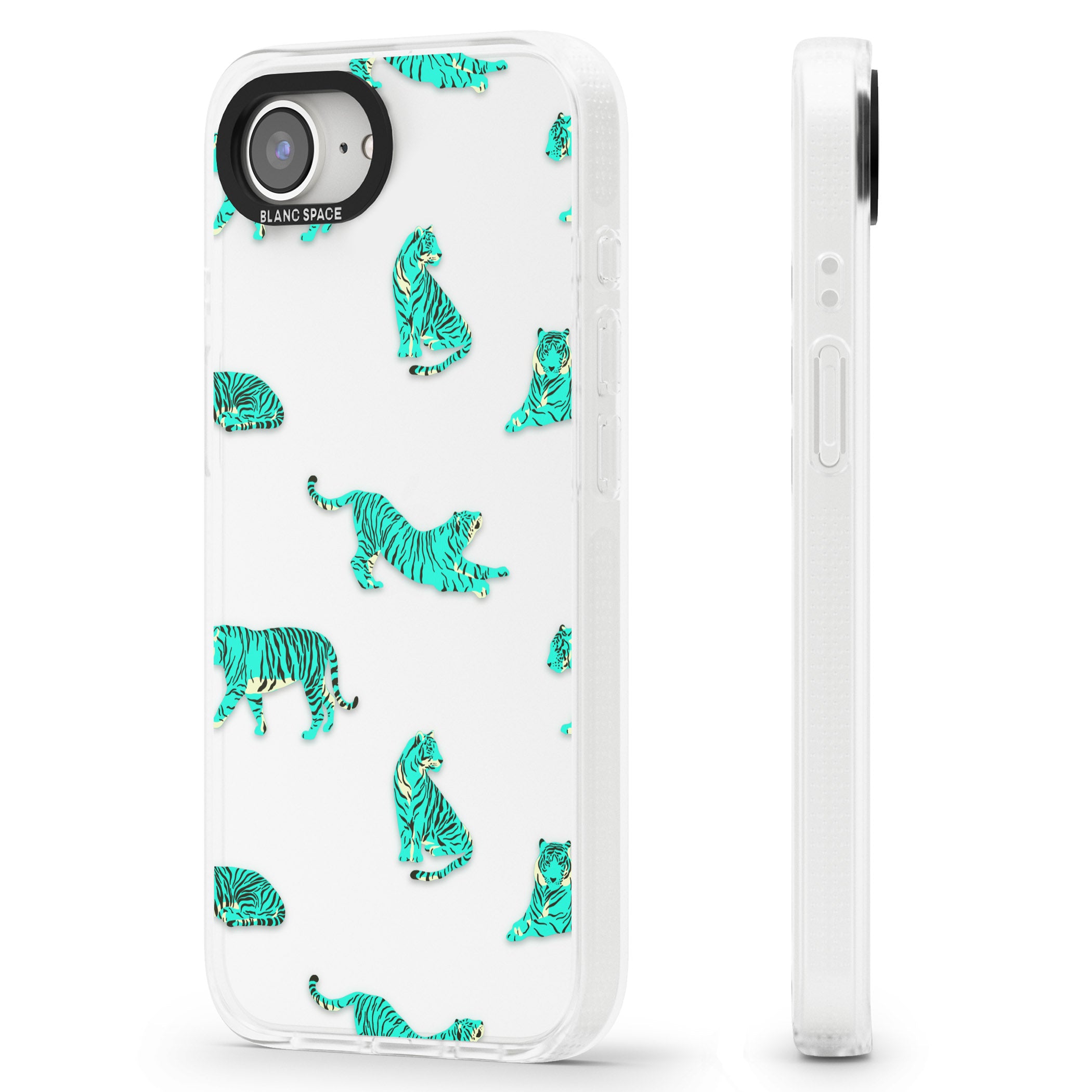 Turquoise Tiger Jungle Cat Pattern iPhone 16e Clear Case Impact Air - Blanc Space