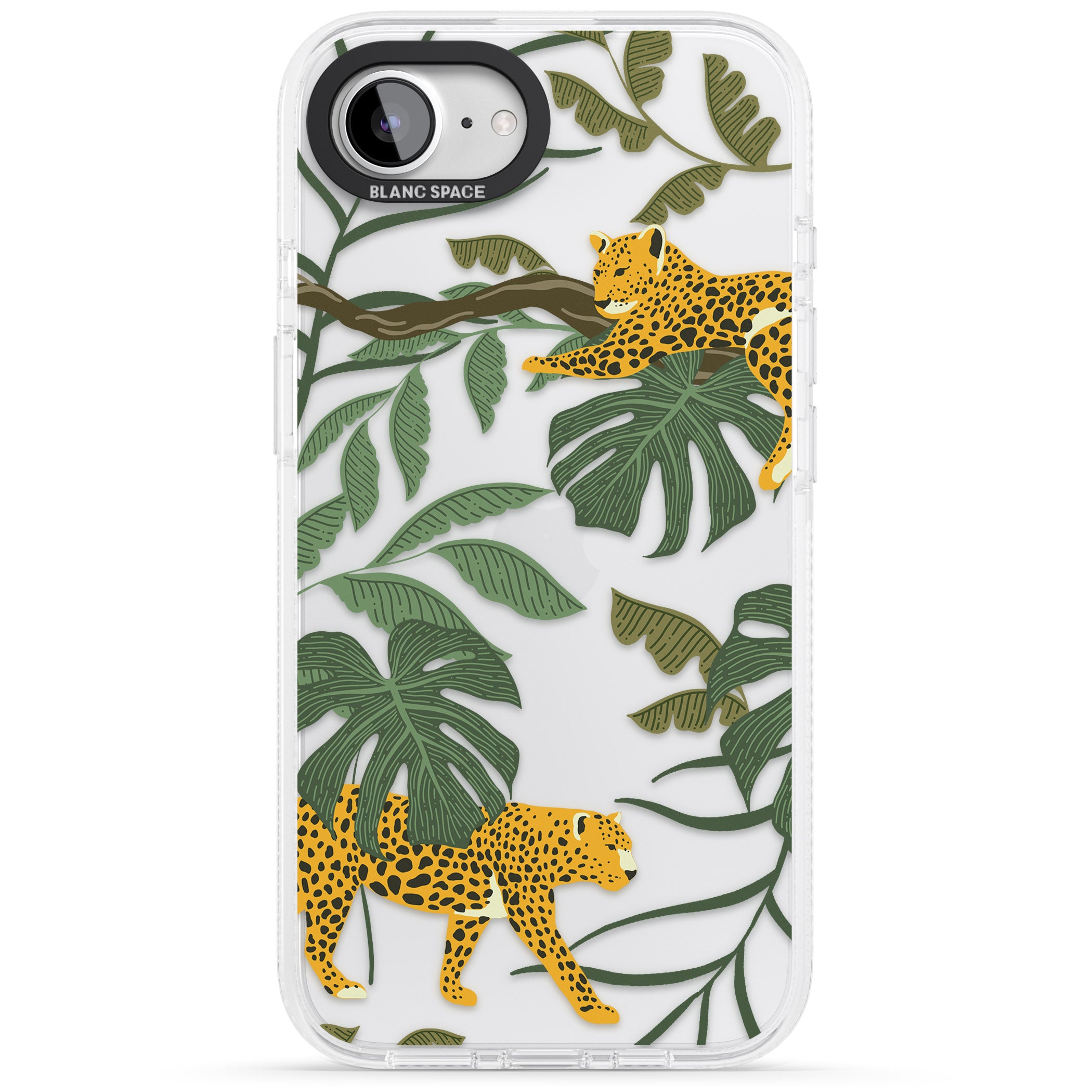 Two Jaguars & Foliage Jungle Cat Pattern iPhone 16e Clear Case Impact Air - Blanc Space