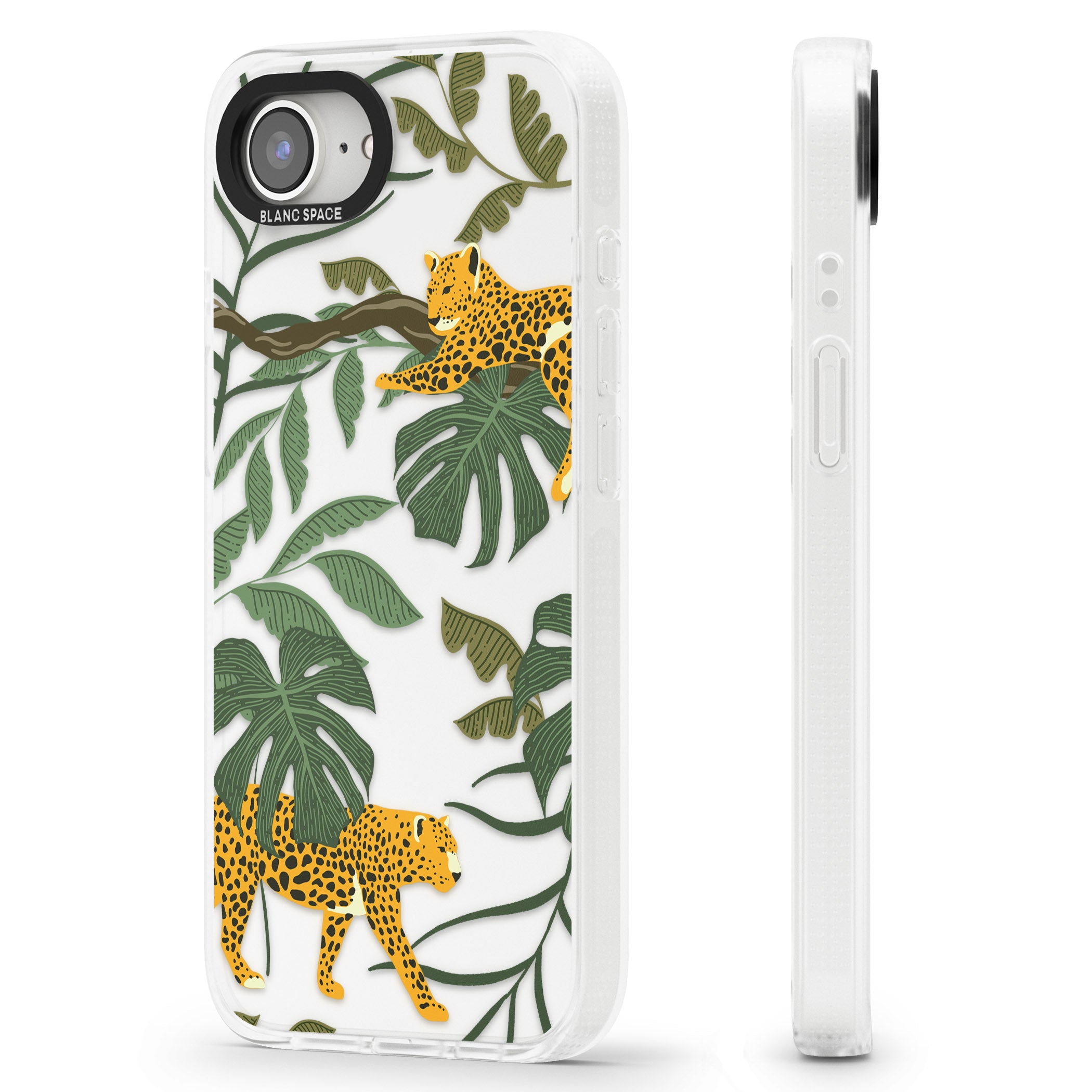 Two Jaguars & Foliage Jungle Cat Pattern iPhone 16e Clear Case Impact Air - Blanc Space