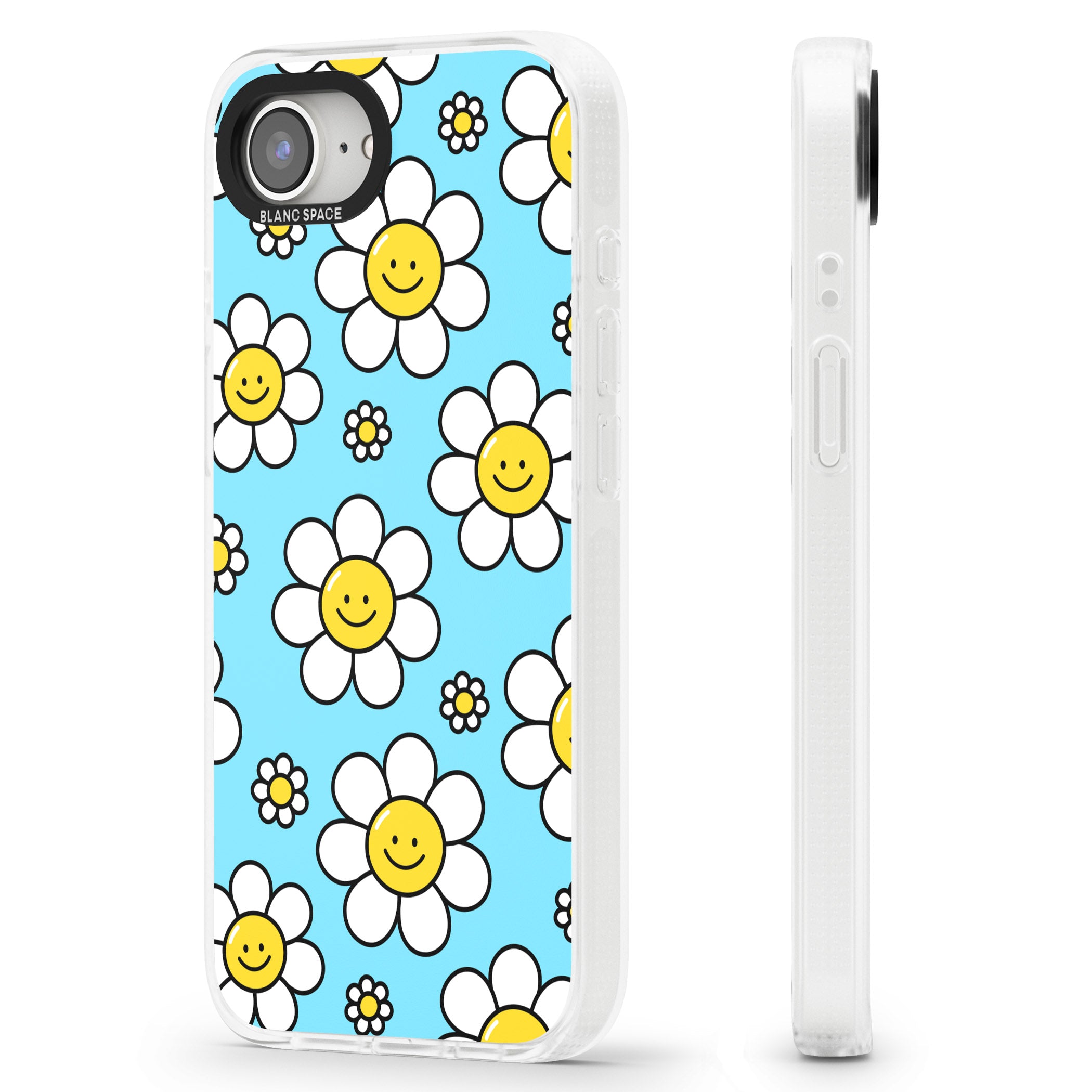 Daisy Faces Kawaii Pattern iPhone 16e Clear Case Impact Air - Blanc Space