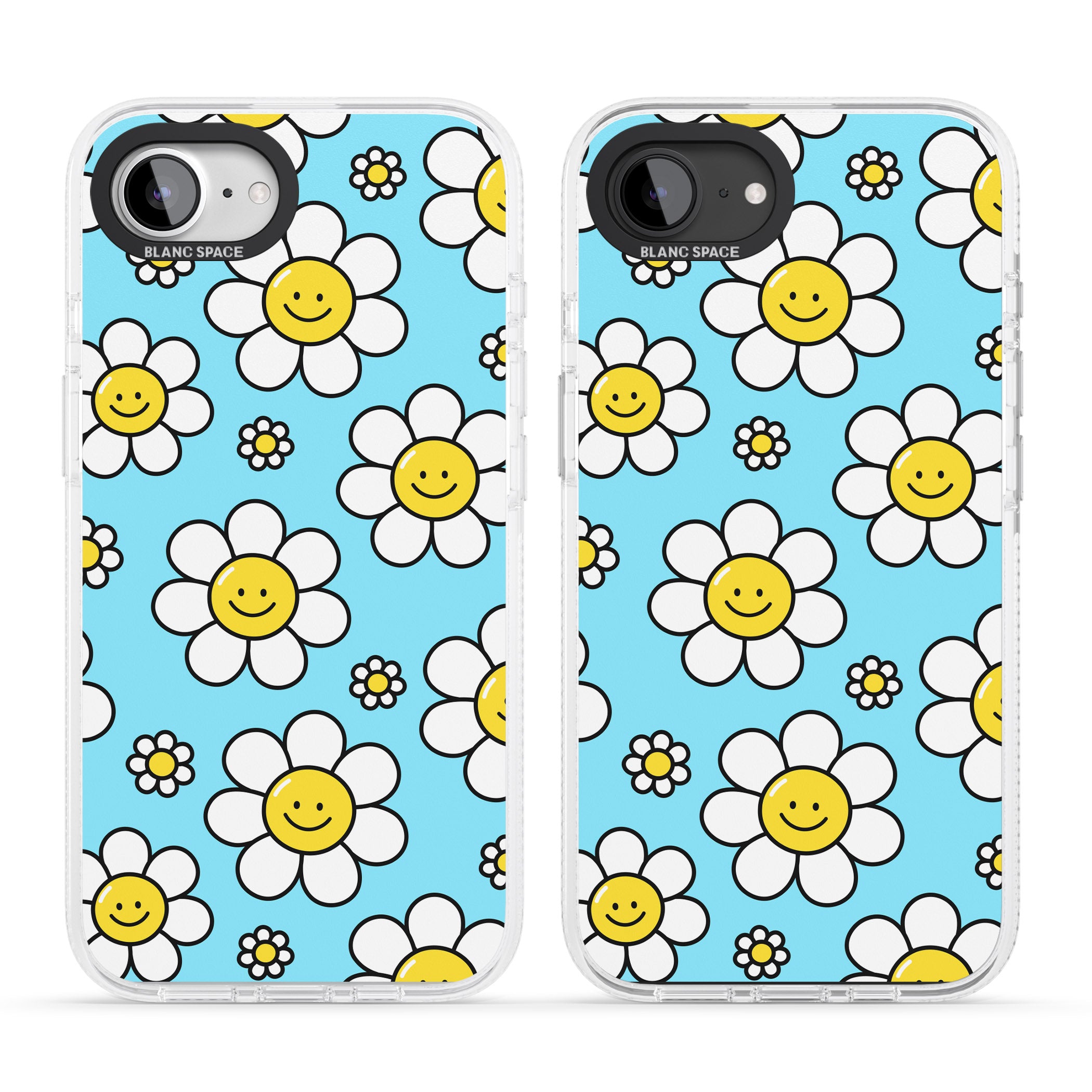 Daisy Faces Kawaii Pattern iPhone 16e Clear Case Impact Air - Blanc Space