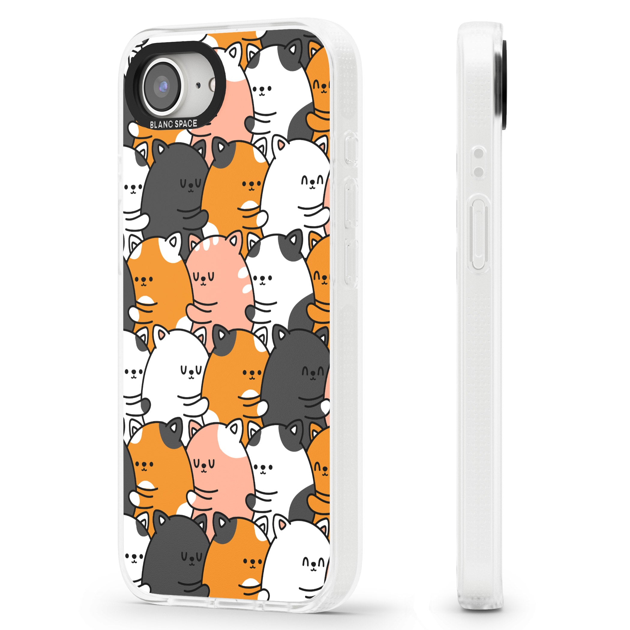 Spooning Cats Kawaii Pattern iPhone 16e Clear Case Impact Air - Blanc Space