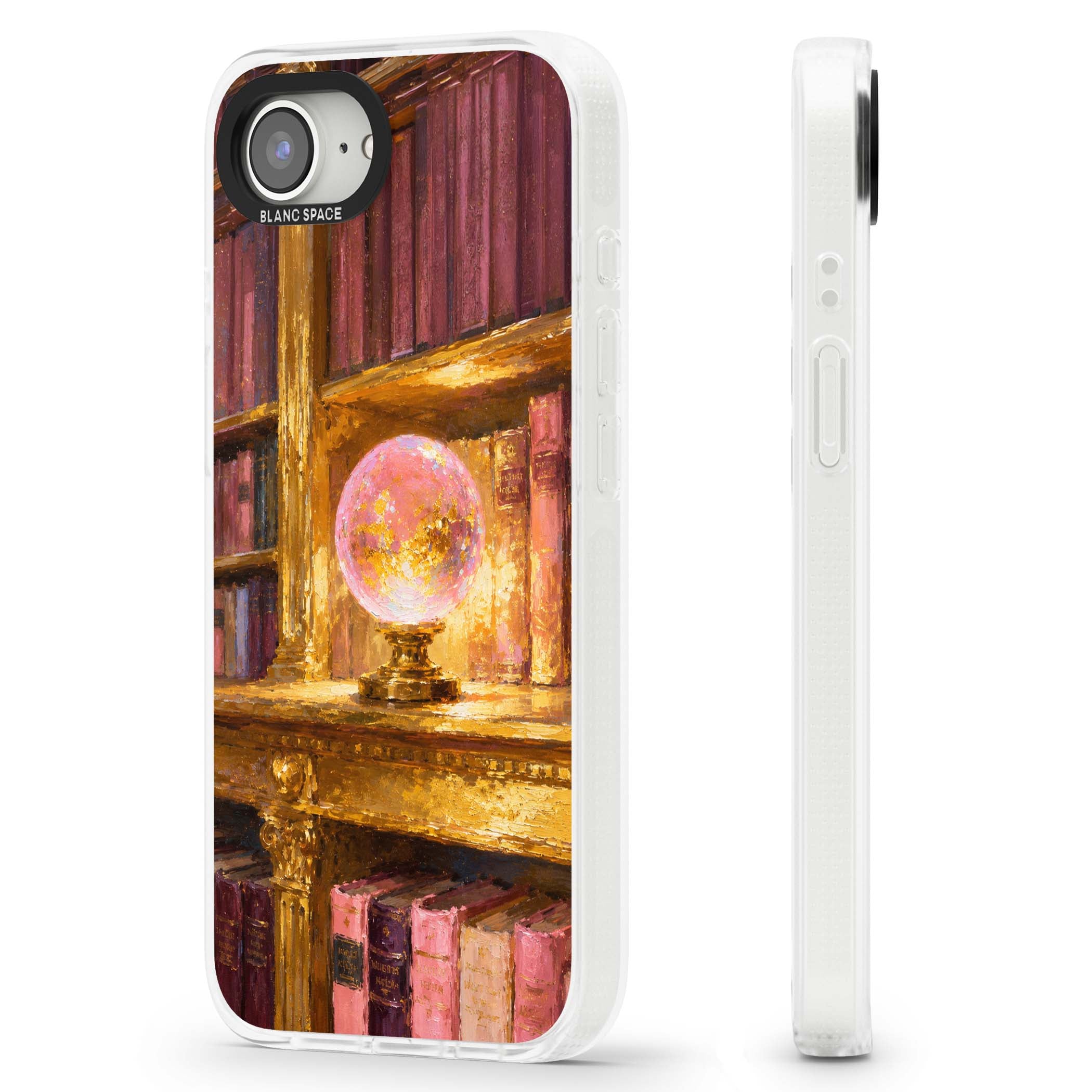 Gilded Library dark academia iPhone case featuring an oil painted crystal ball on a gilded library shelf with vintage | Clear Case Impact Air case for iPhone 16e, iPhone 17e