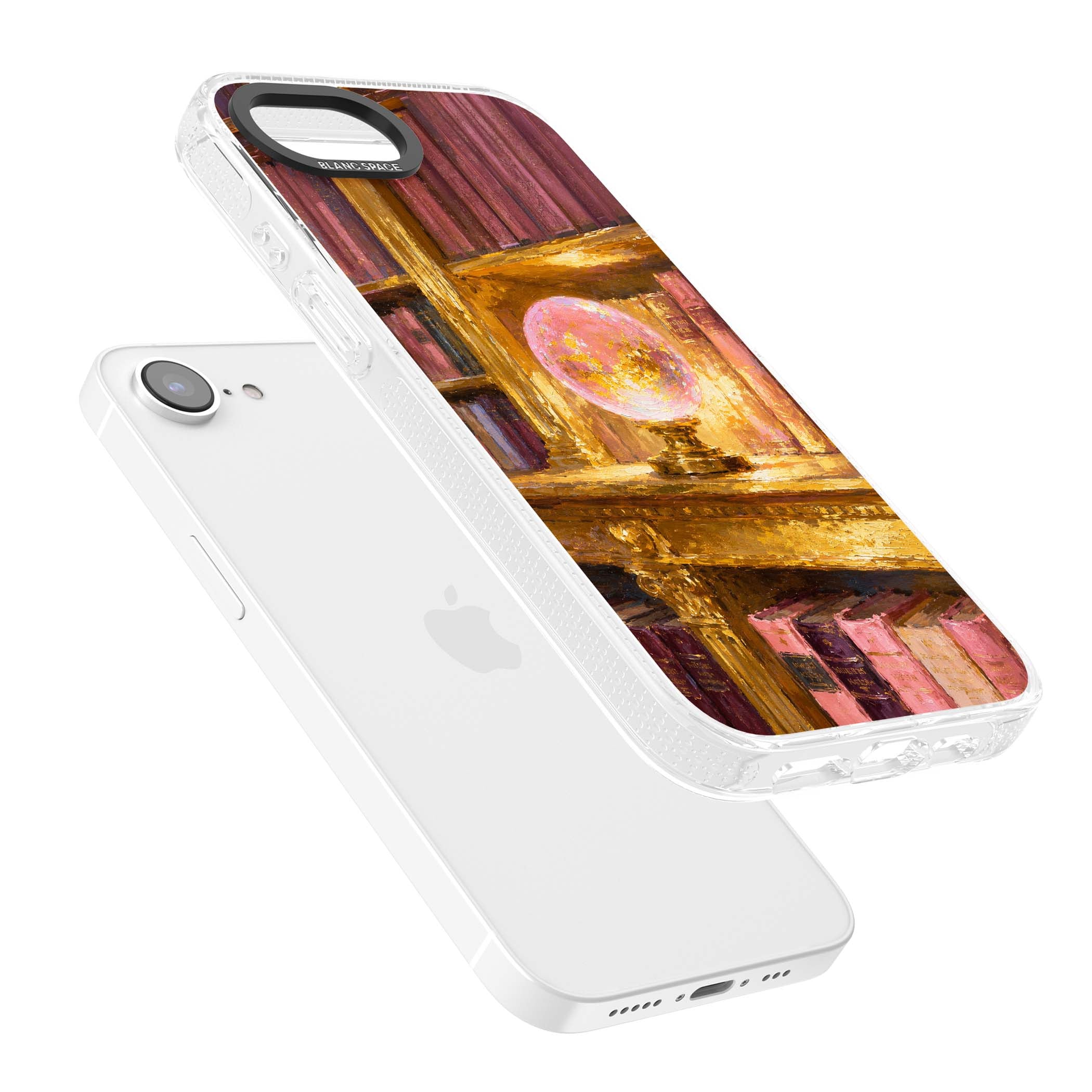 Gilded Library dark academia iPhone case featuring an oil painted crystal ball on a gilded library shelf with vintage | Clear Case Impact Air case for iPhone 16e, iPhone 17e