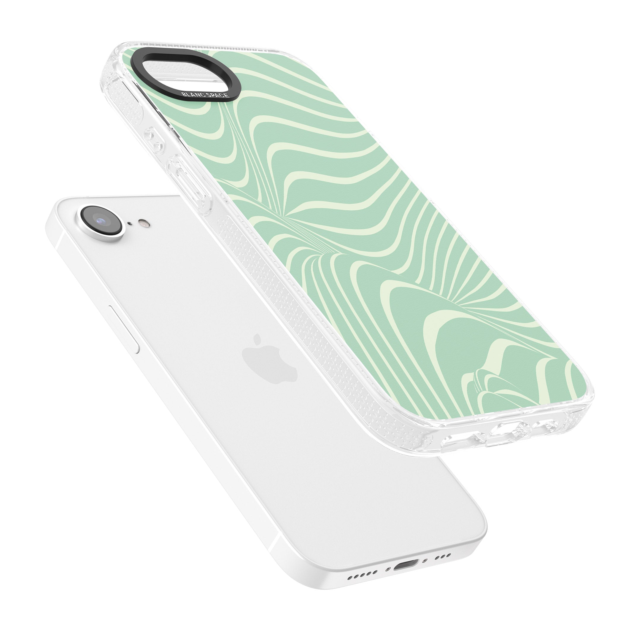 Mint Green Distorted Line iPhone 16e Clear Case Impact Air - Blanc Space