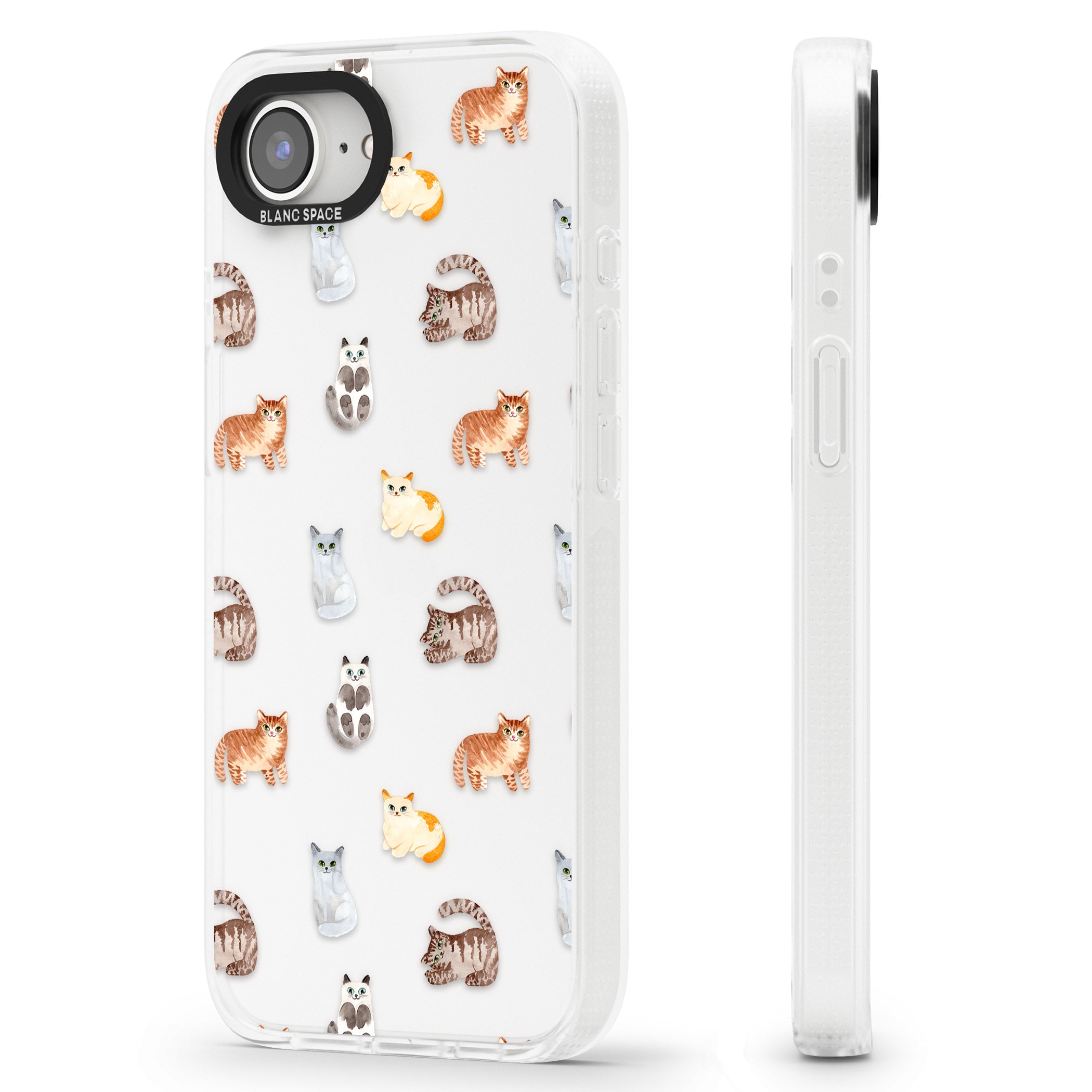 Cute Cat Pattern - Clear iPhone 16e Clear Case Impact Air - Blanc Space