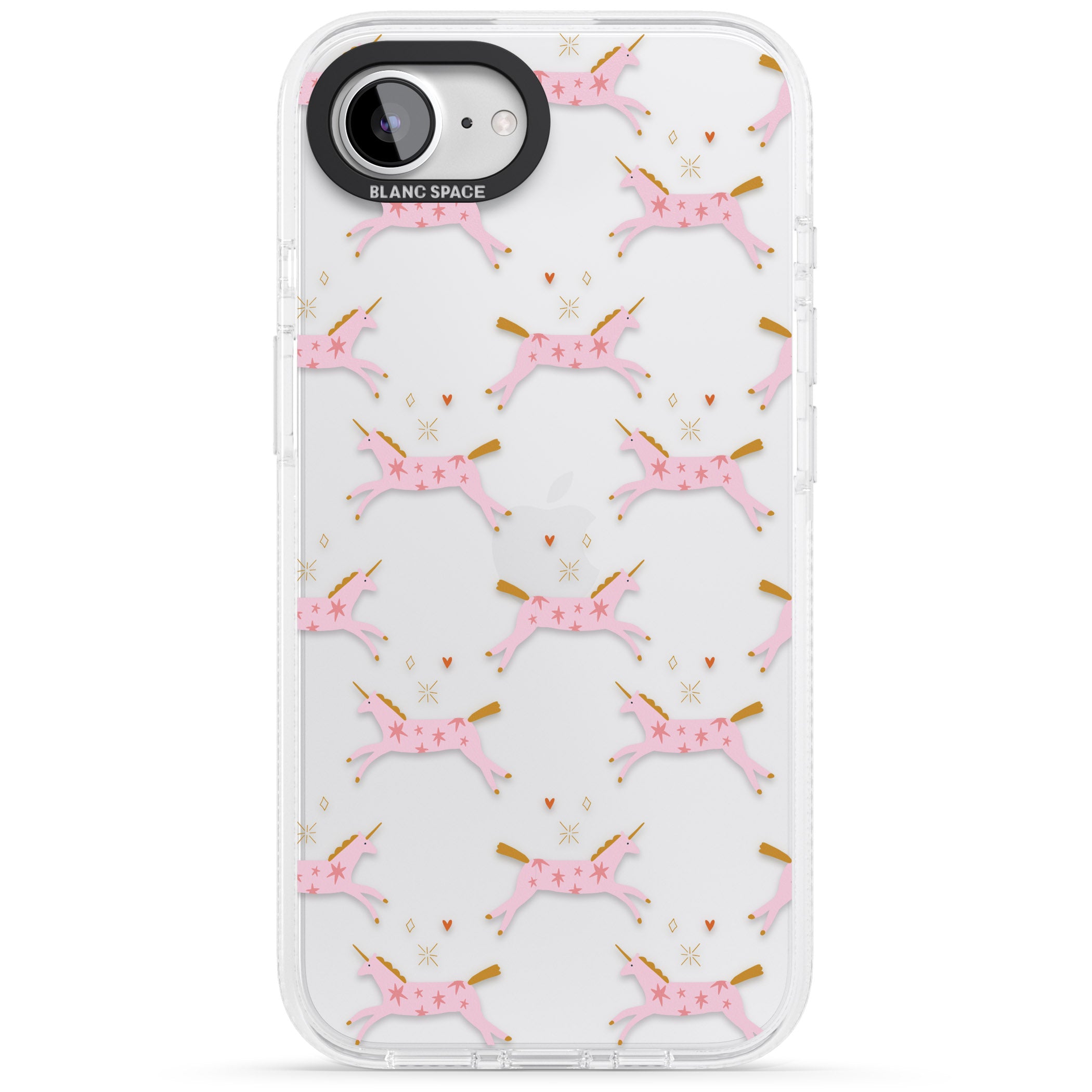 Pink Unicorns iPhone 16e Clear Case Impact Air - Blanc Space