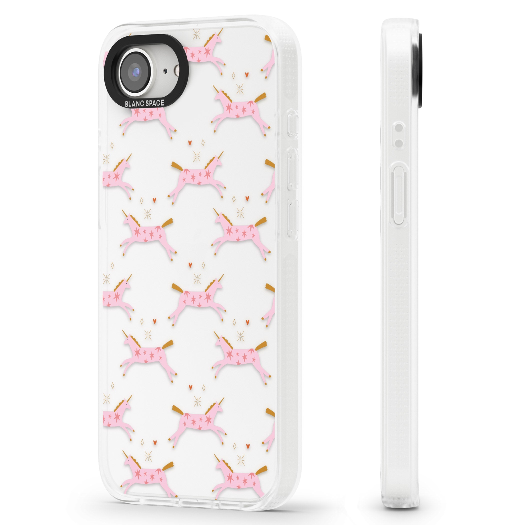 Pink Unicorns iPhone 16e Clear Case Impact Air - Blanc Space