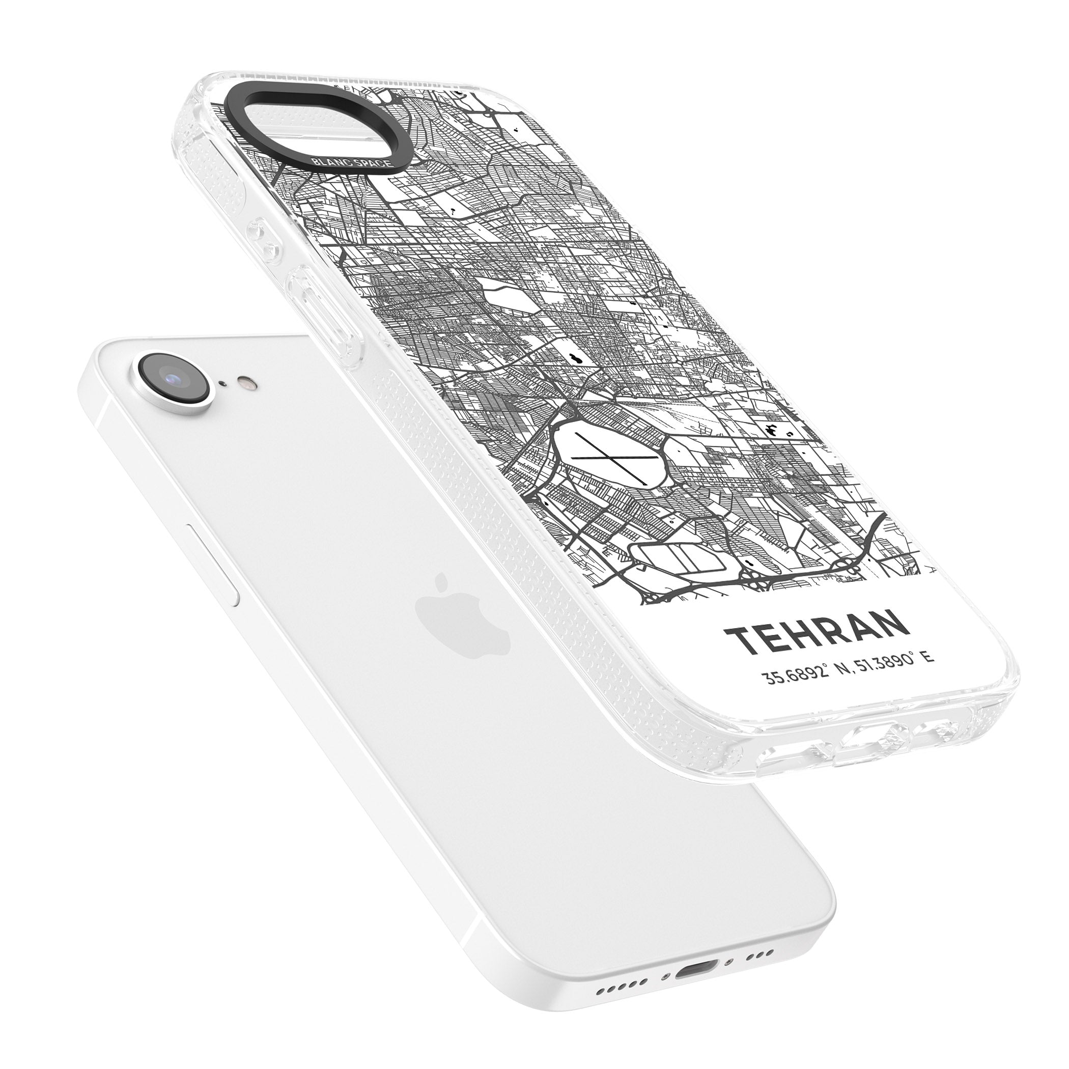 Map of Tehran, Iran iPhone 16e Clear Case Impact Air - Blanc Space