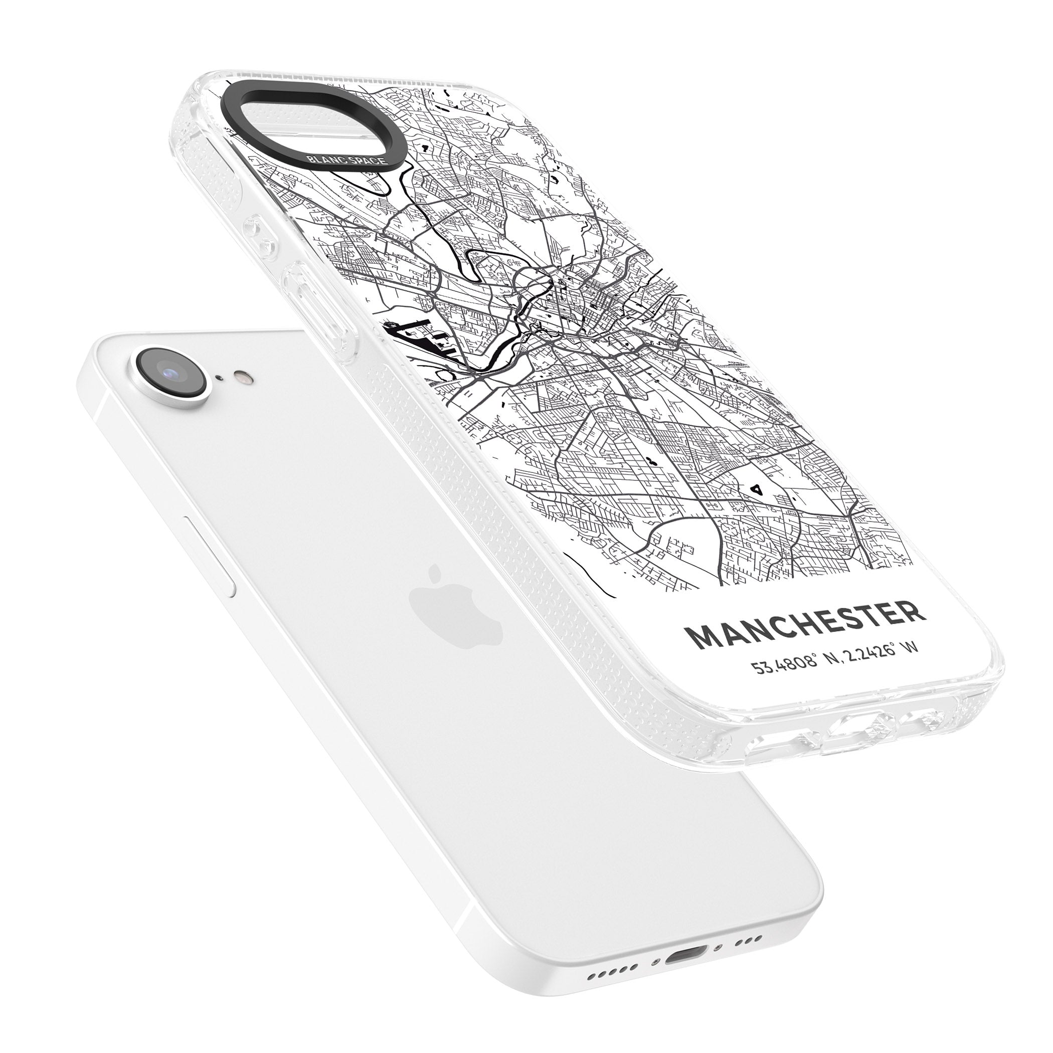Map of Manchester, England iPhone 16e Clear Case Impact Air - Blanc Space