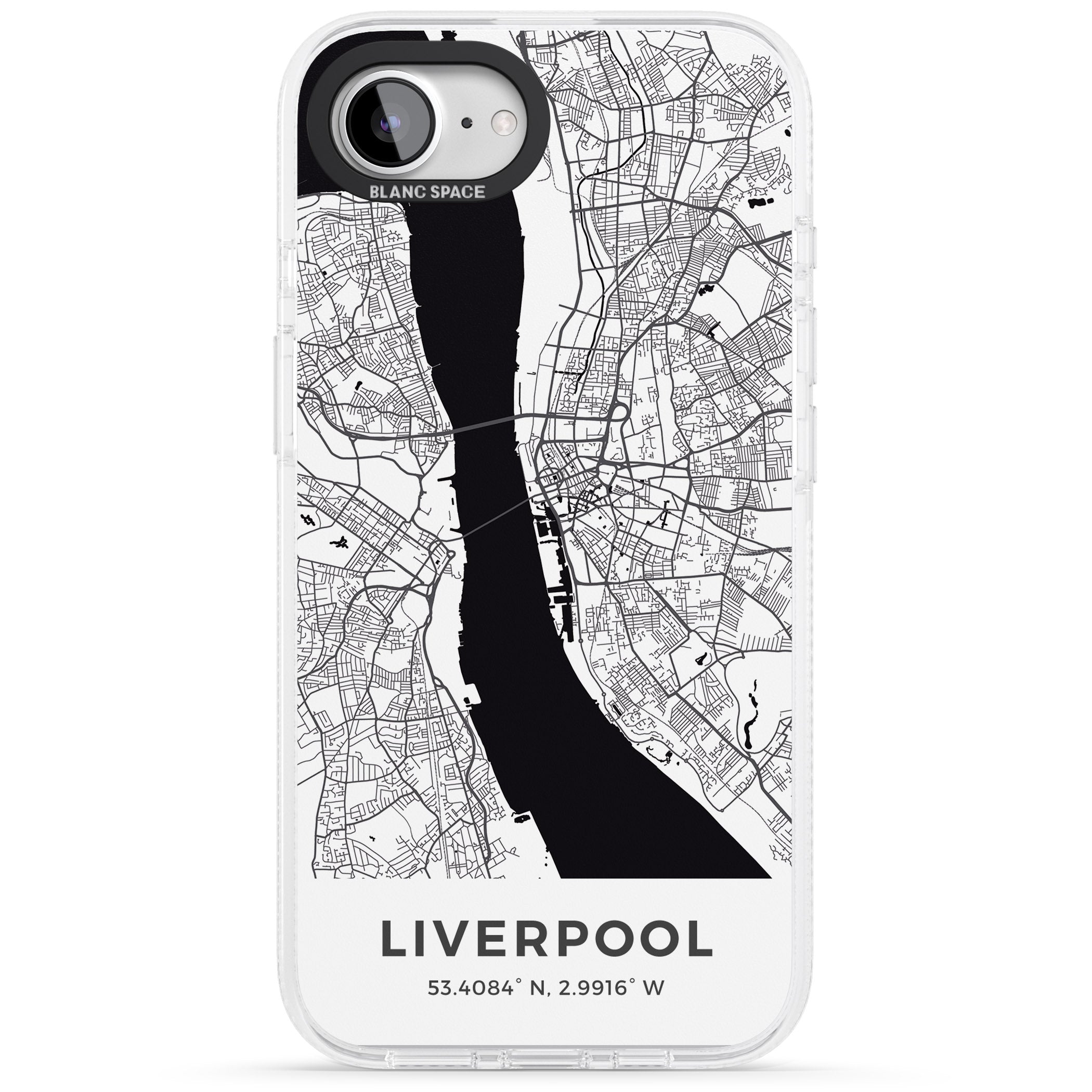 Map of Liverpool, England iPhone 16e Clear Case Impact Air - Blanc Space