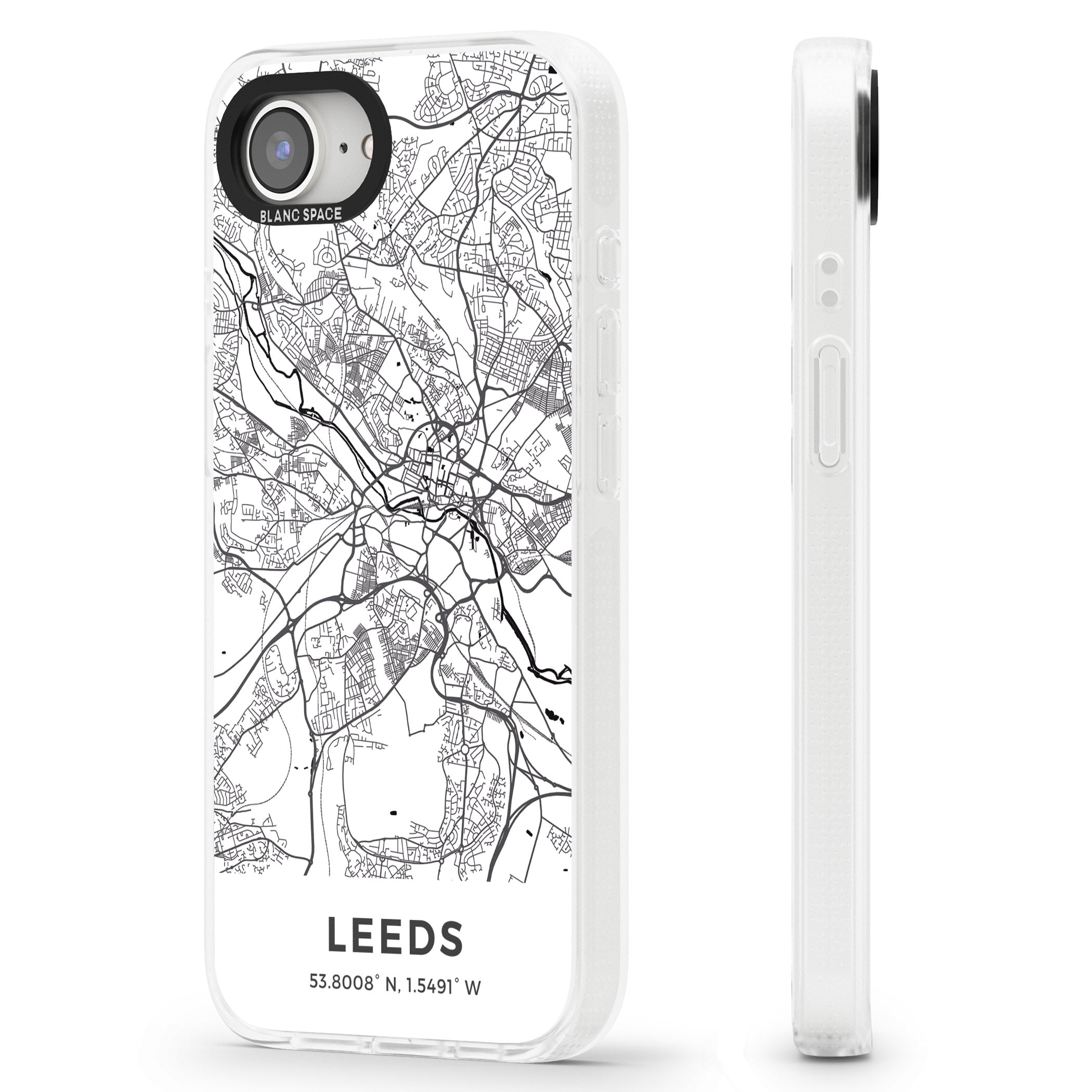 Map of Leeds, England iPhone 16e Clear Case Impact Air - Blanc Space