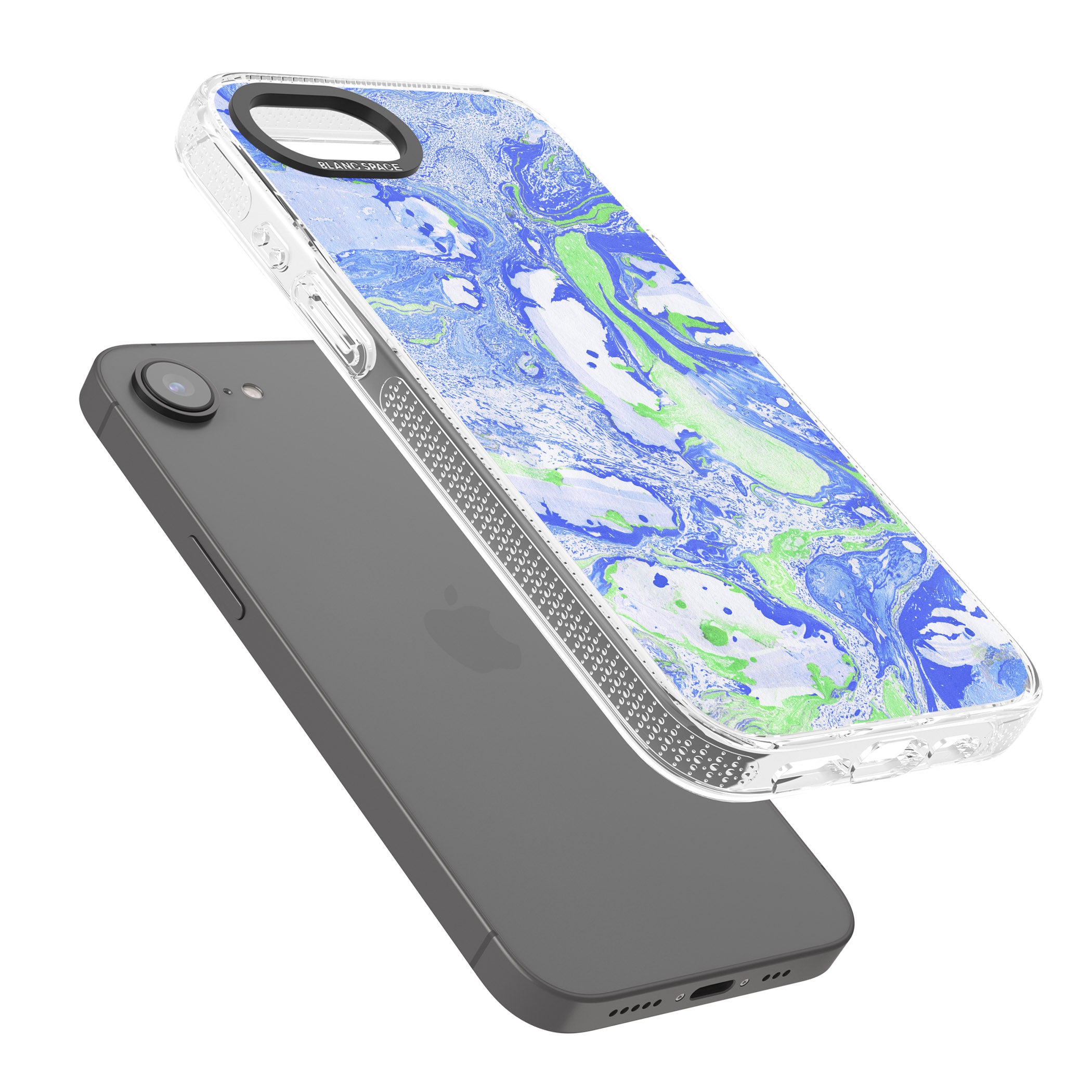 Dark Blue & Green Marbled Paper Pattern iPhone 16e Clear Case Impact Air - Blanc Space