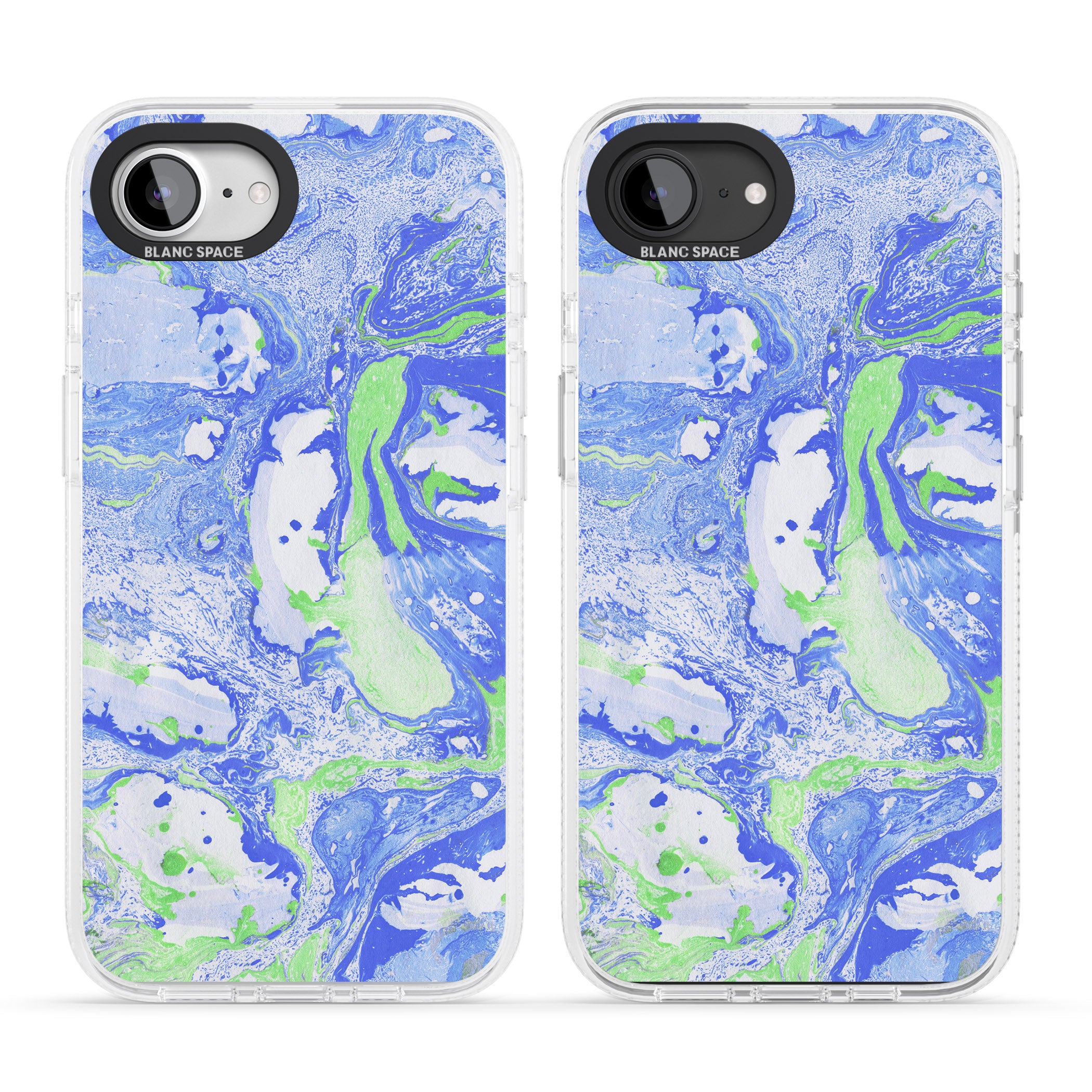 Dark Blue & Green Marbled Paper Pattern iPhone 16e Clear Case Impact Air - Blanc Space