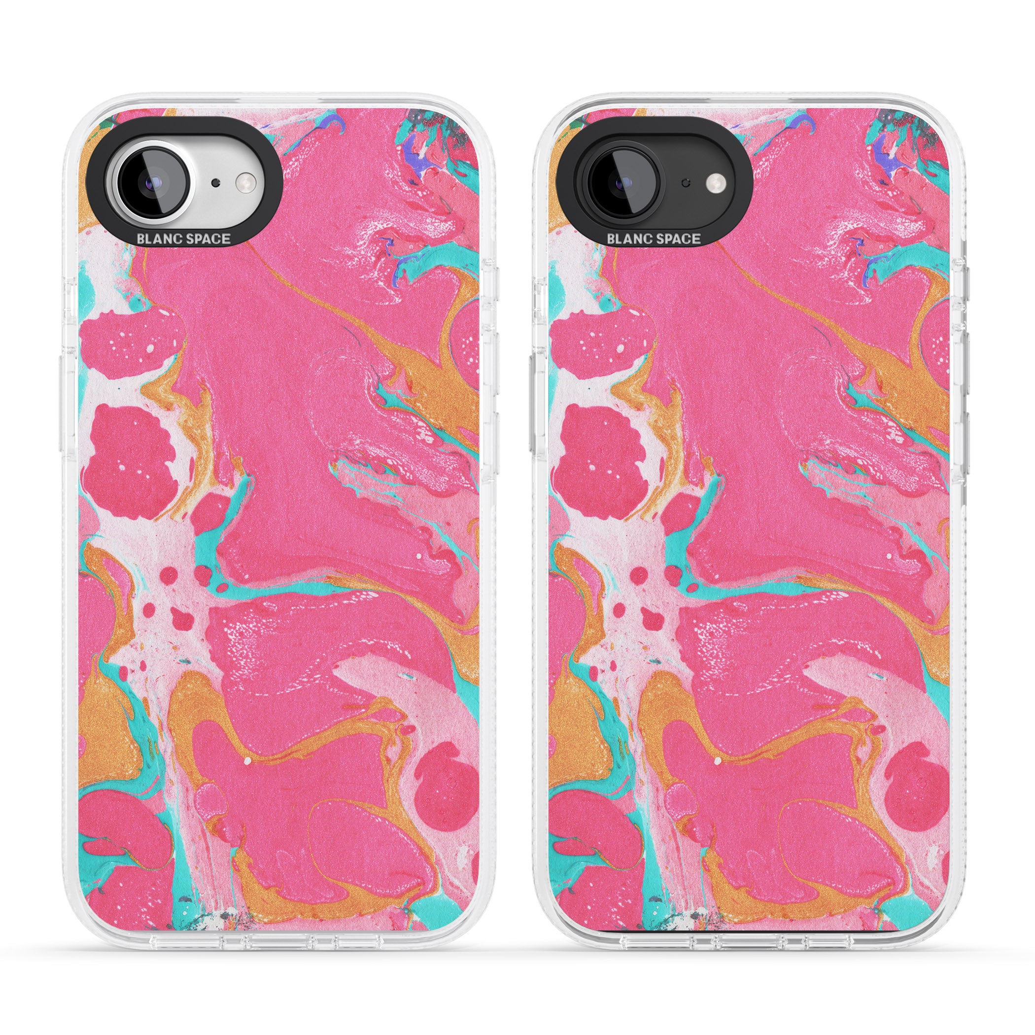 Pink, Orange & Turquoise Marbled Paper Pattern iPhone 16e Clear Case Impact Air - Blanc Space