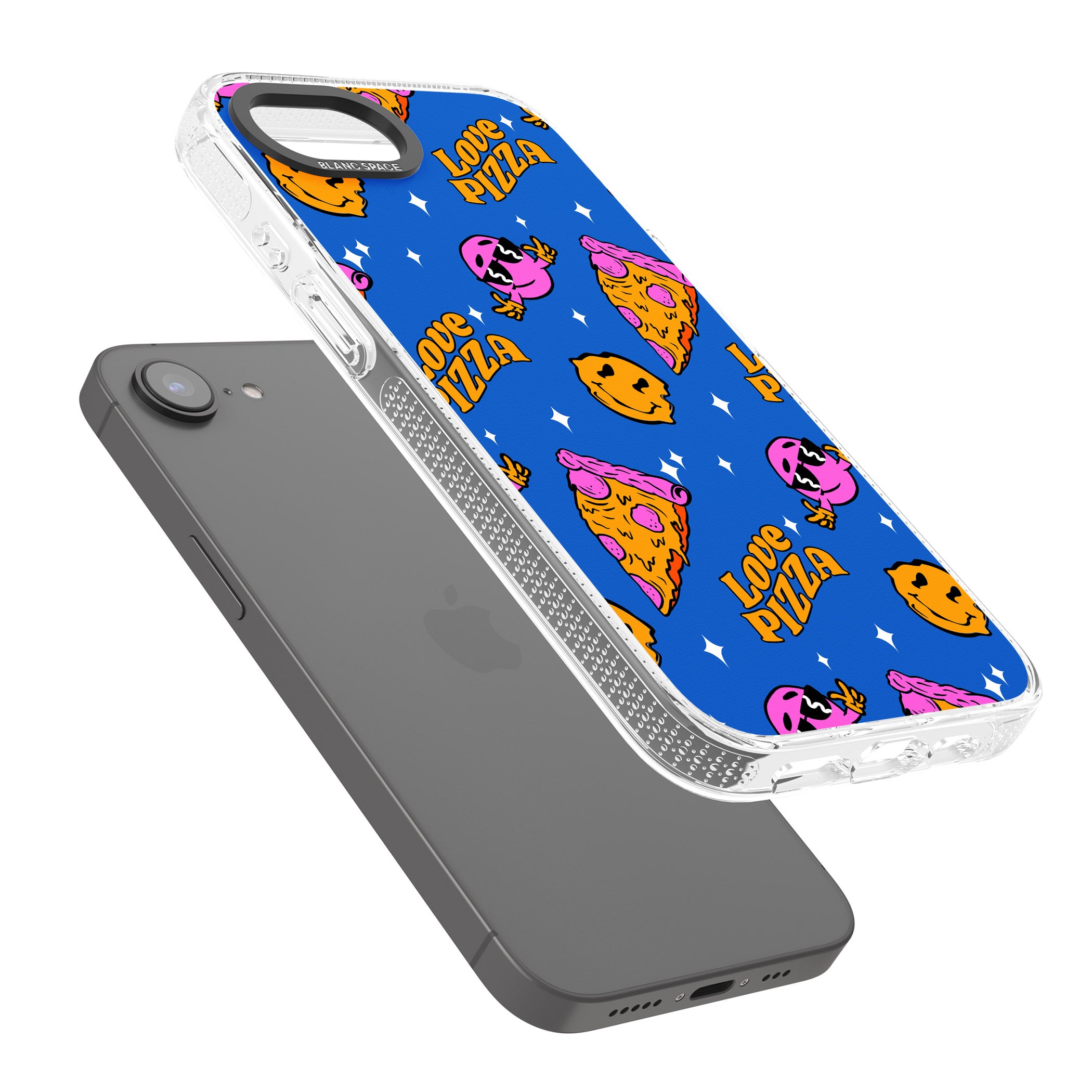 Psychedelic Love Pizza Pattern iPhone 16e Clear Case Impact Air - Blanc Space
