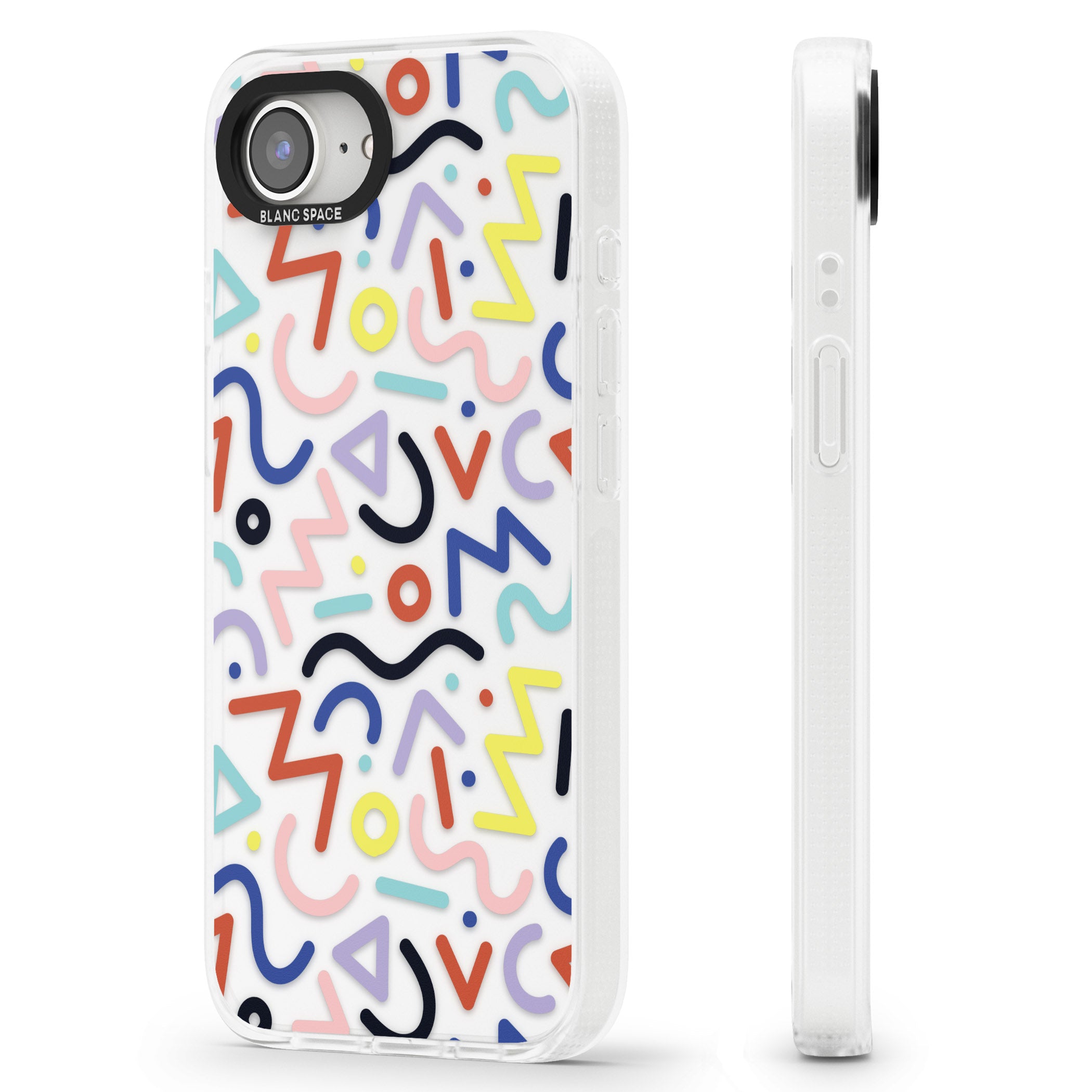 Colourful Squiggles Memphis Retro Pattern Design iPhone 16e Clear Case Impact Air - Blanc Space
