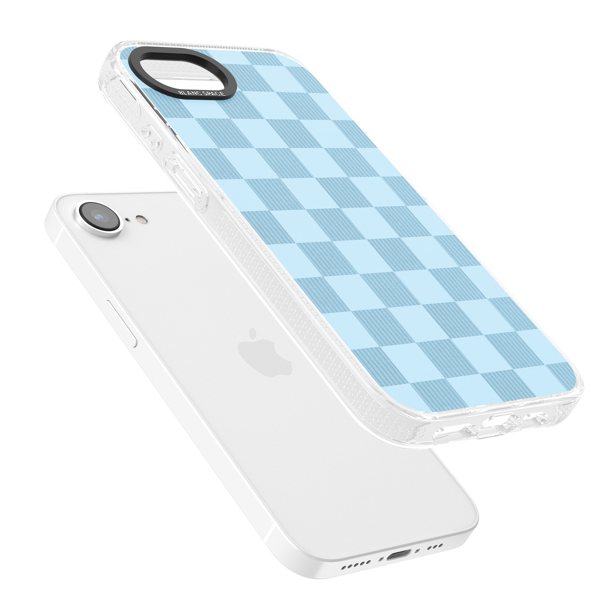 SKYBLUE CHECKERED iPhone 16e Clear Case Impact Air - Blanc Space