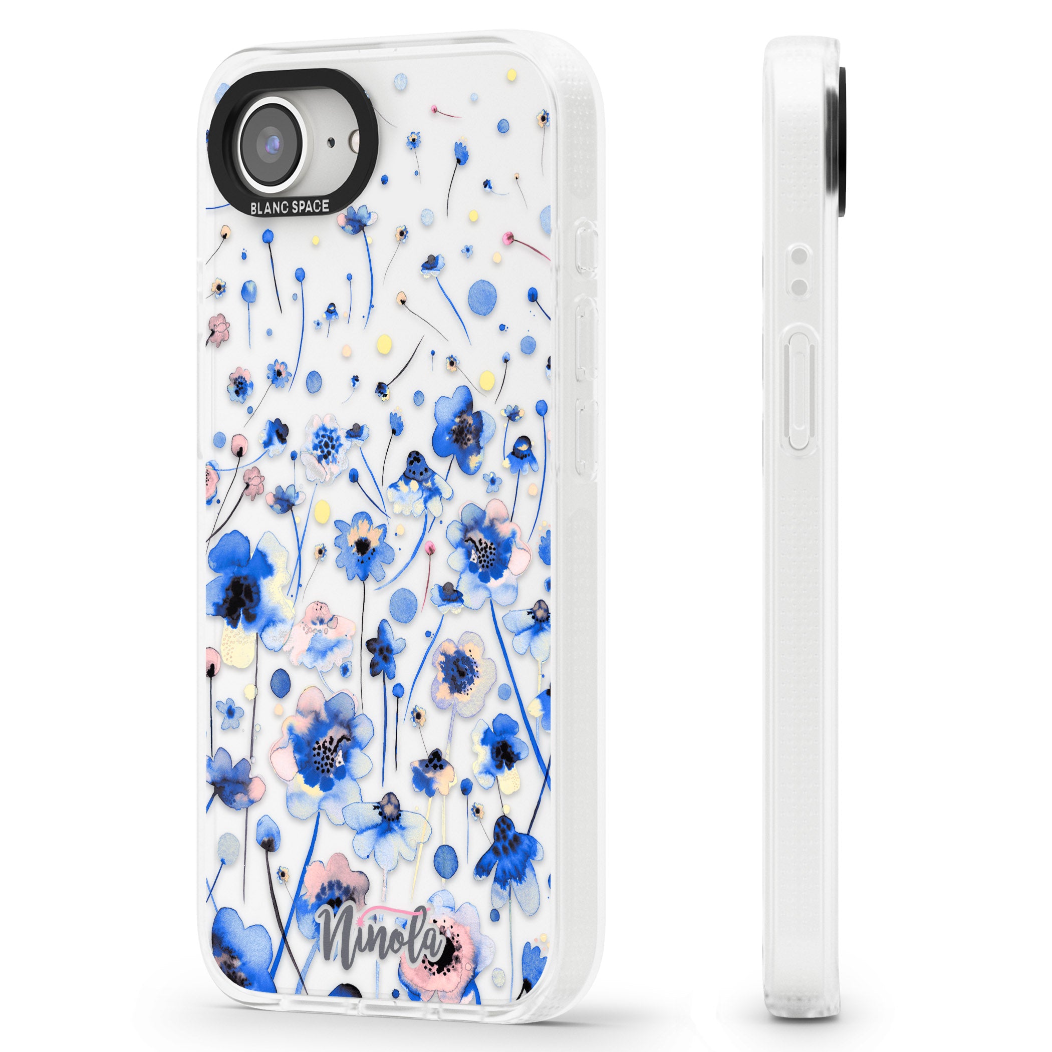 Ink Flowers Blue iPhone 16e Clear Case Impact Air - Blanc Space