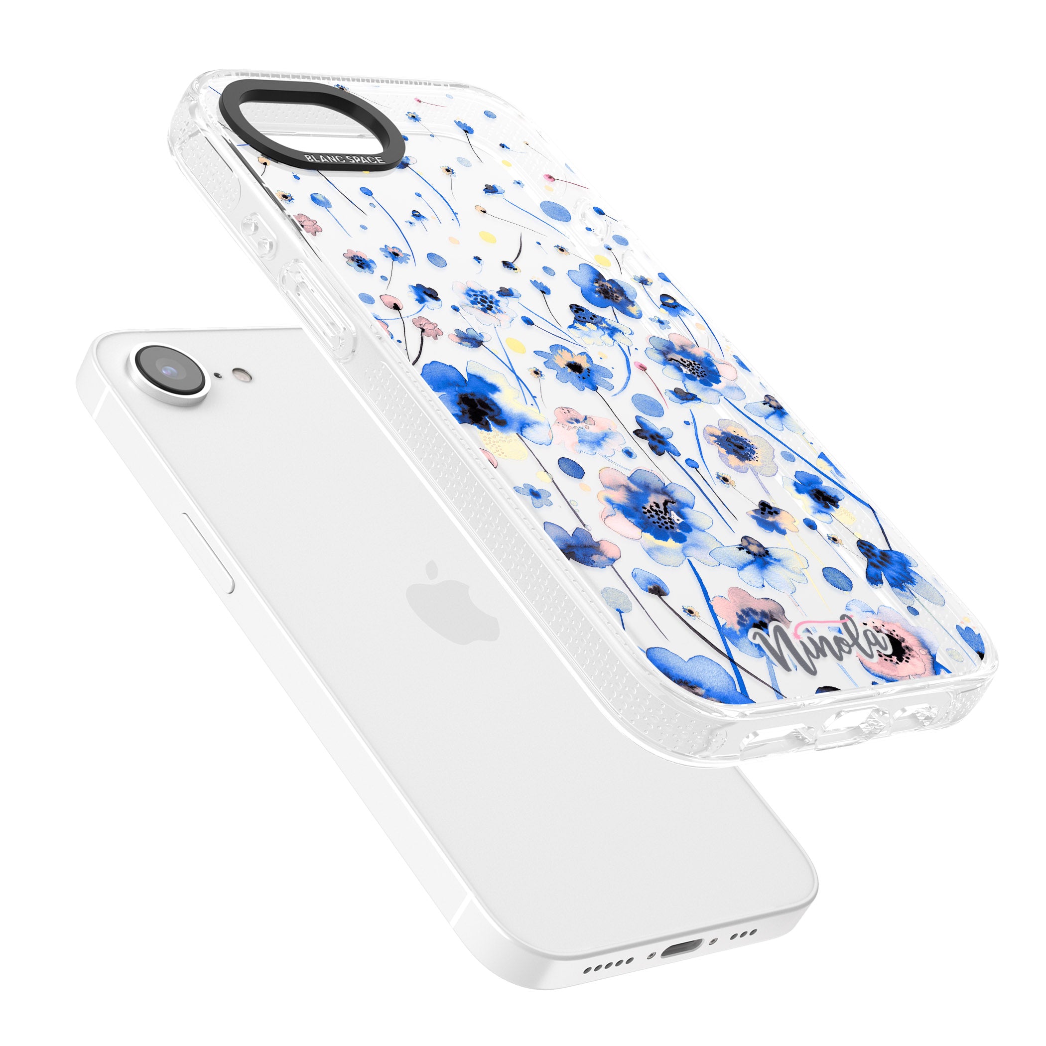 Ink Flowers Blue iPhone 16e Clear Case Impact Air - Blanc Space