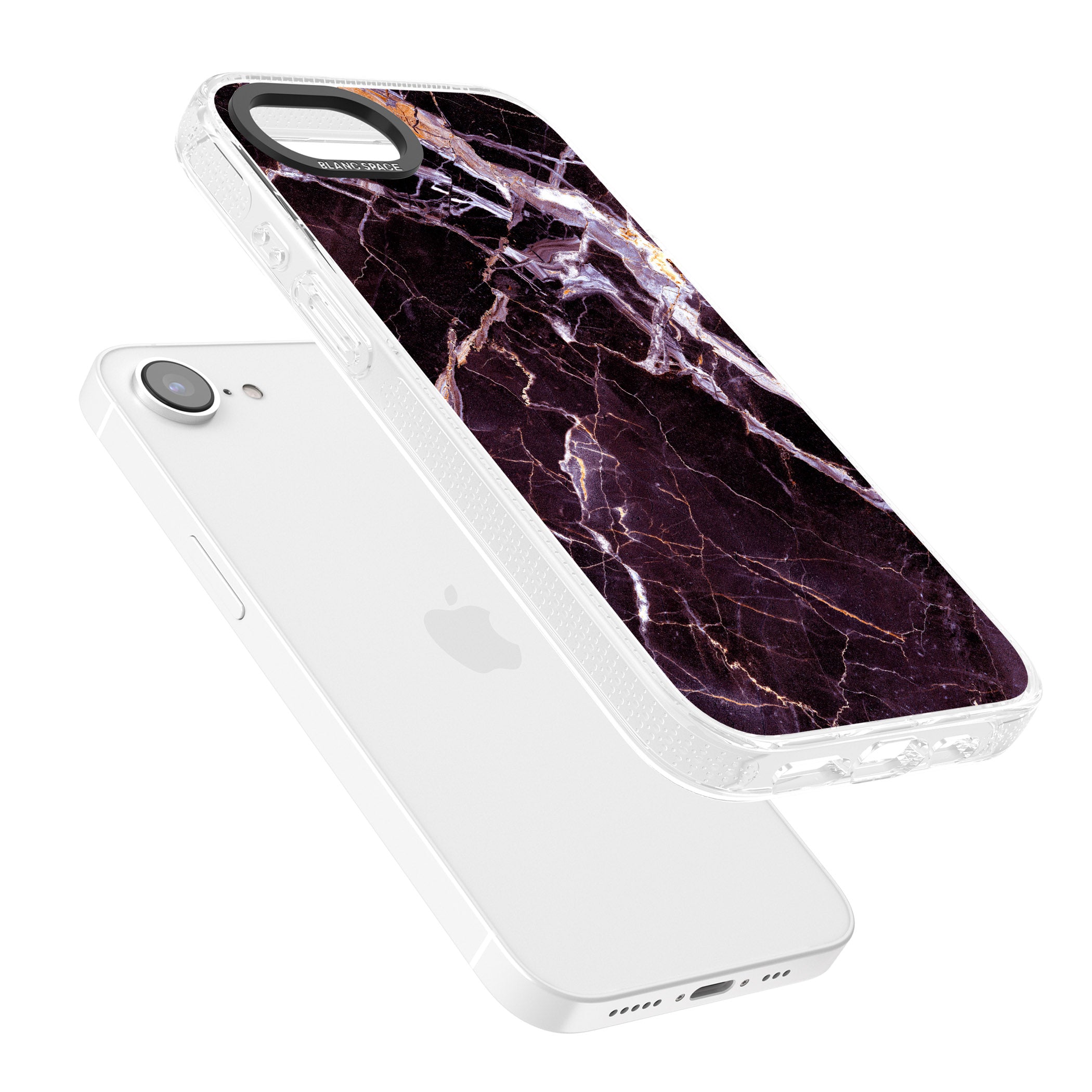 Black, Purple & Yellow shattered Marble iPhone 16e Clear Case Impact Air - Blanc Space