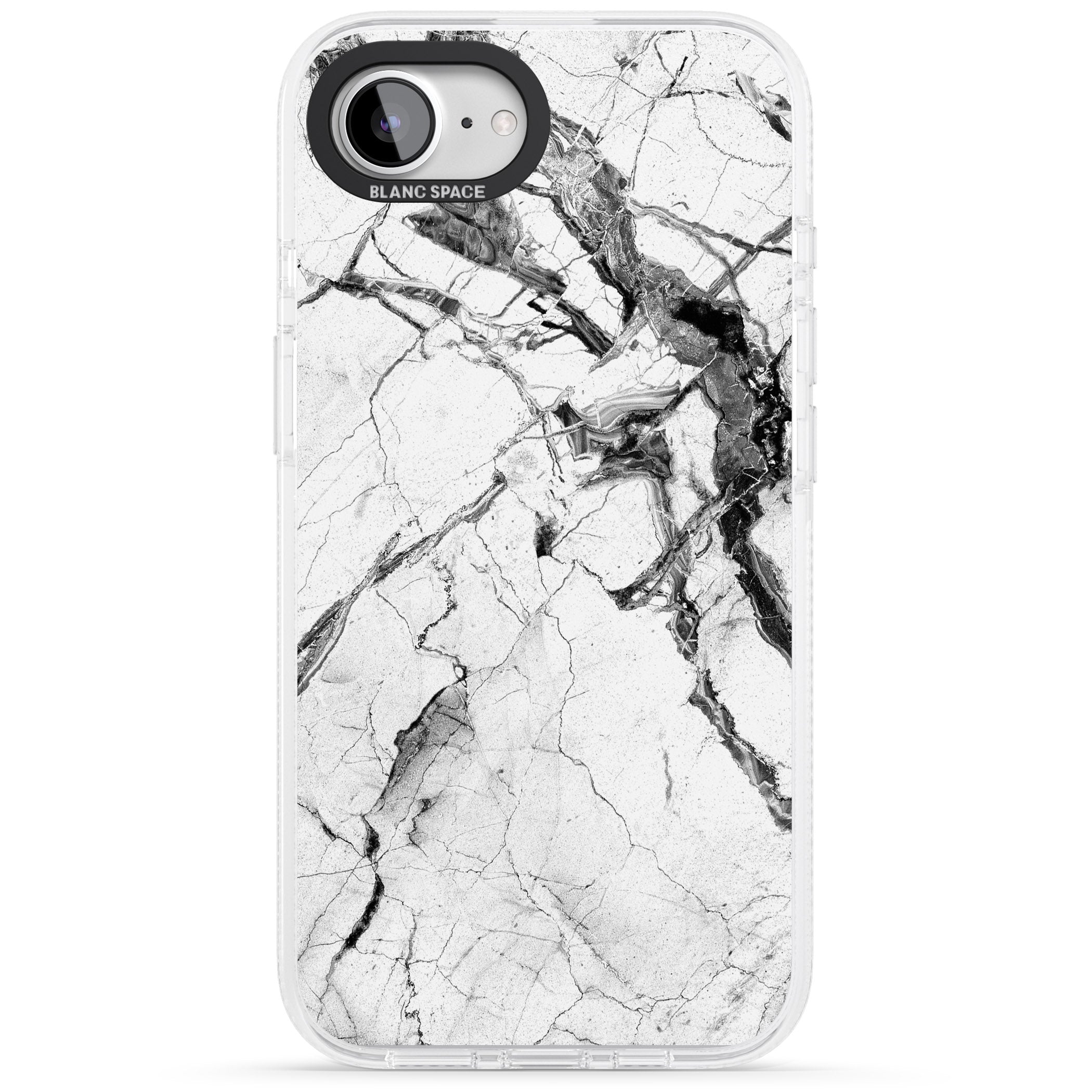 Black & White Stormy Marble iPhone 16e Clear Case Impact Air - Blanc Space