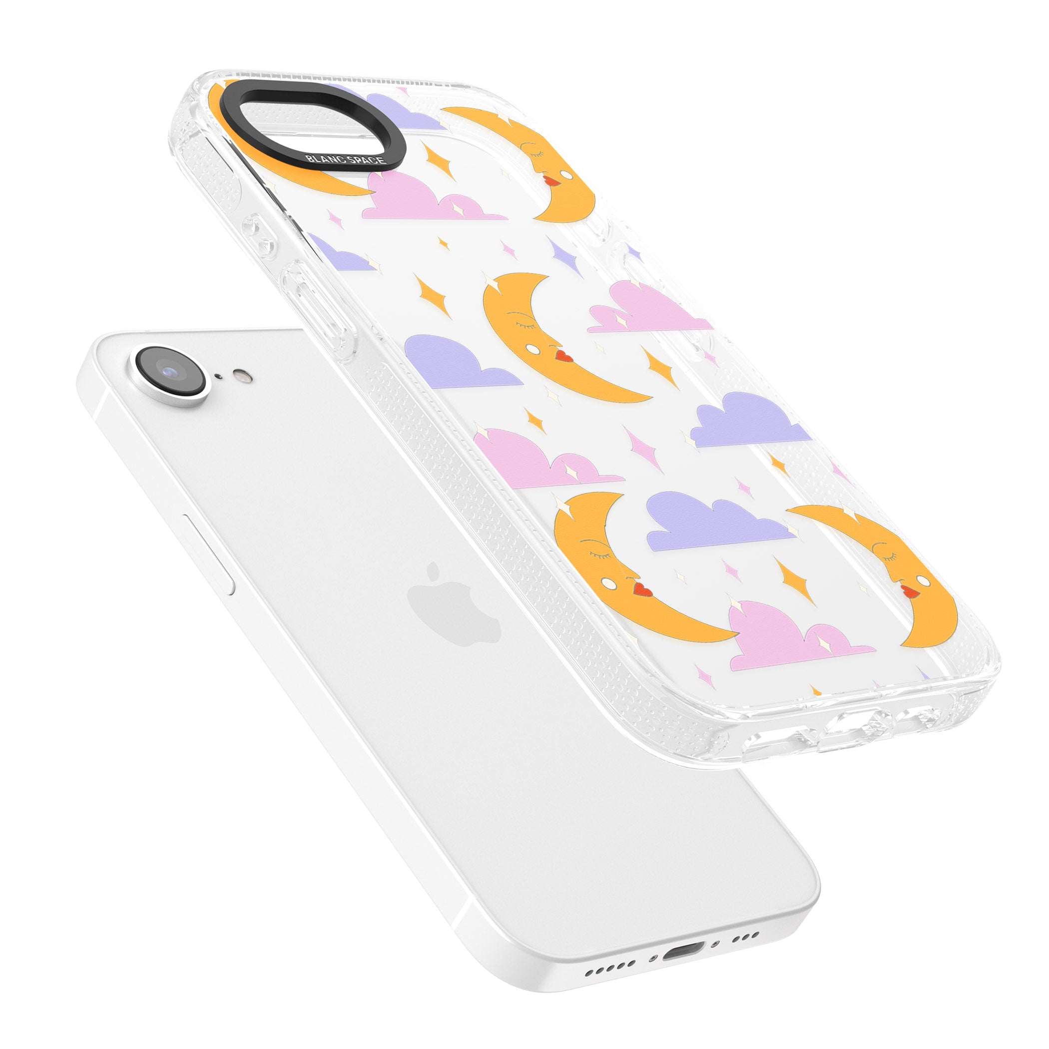 Moons & Clouds iPhone 16e Clear Case Impact Air - Blanc Space