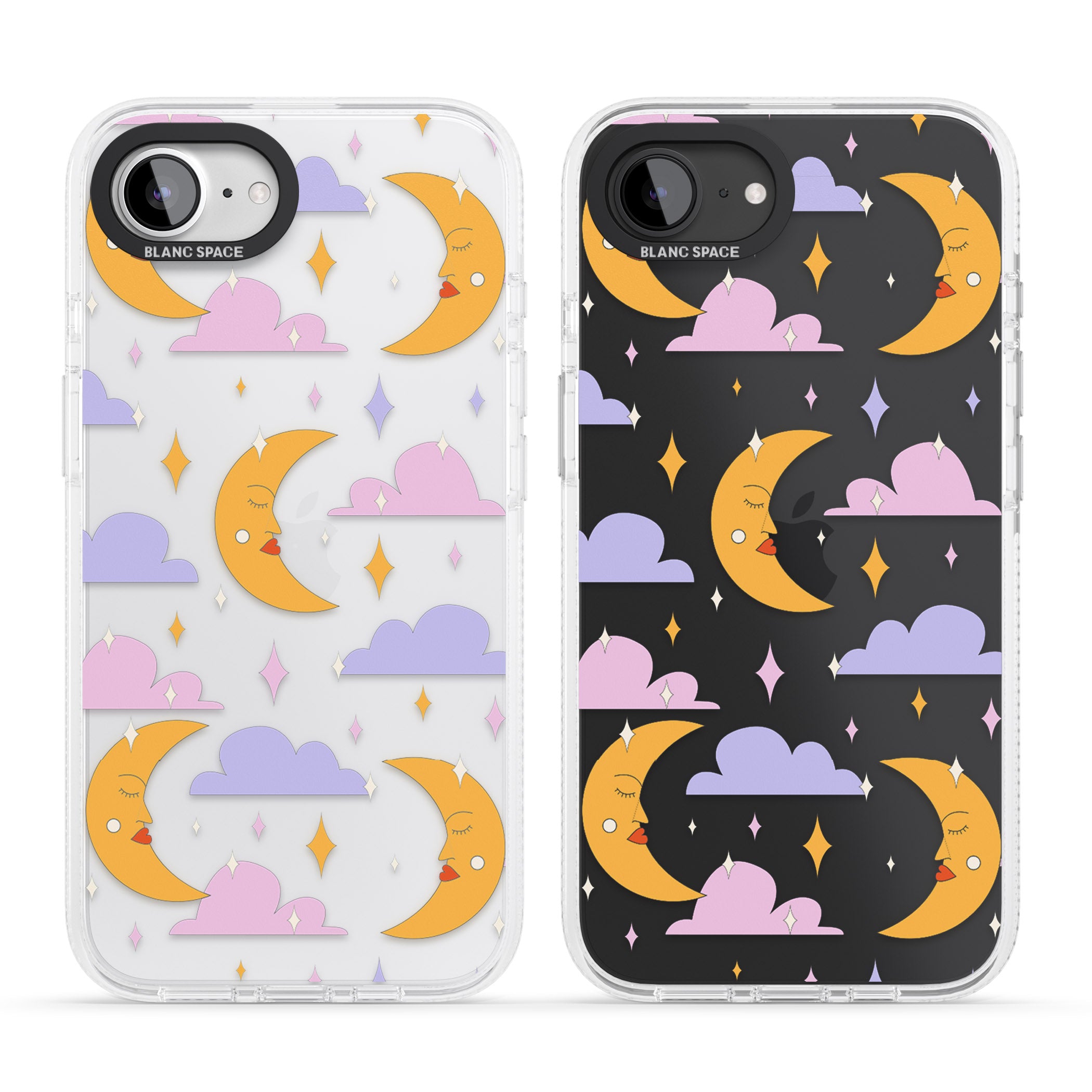 Moons & Clouds iPhone 16e Clear Case Impact Air - Blanc Space