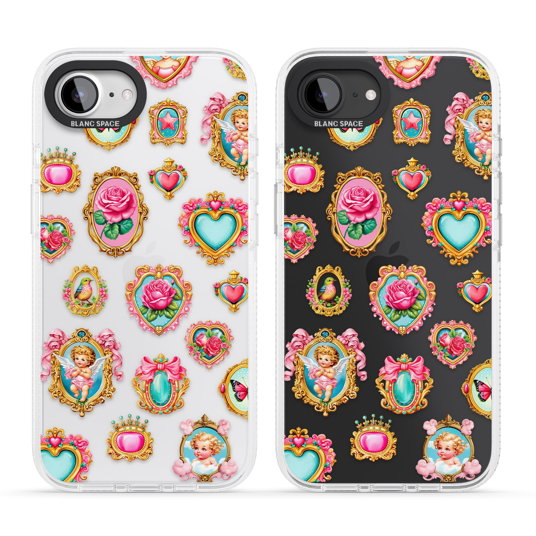 Angelcore Hearts & Frames iPhone 16e Clear Case Impact Air - Blanc Space