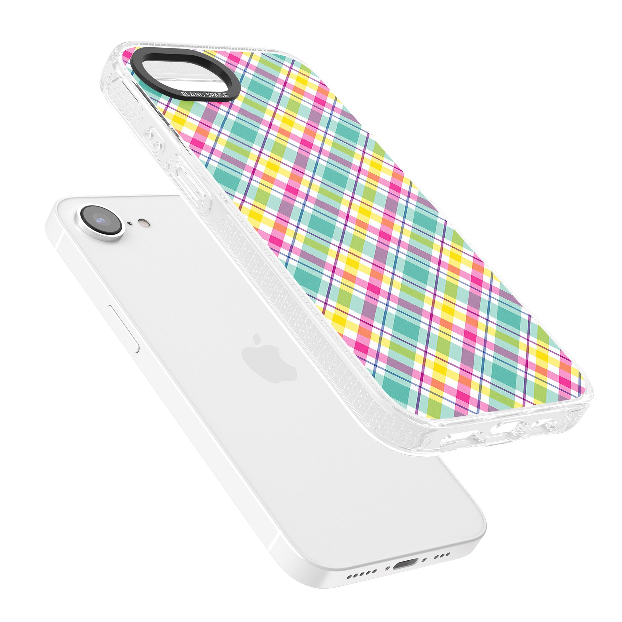 Crosshatch Plaid iPhone 16e Clear Case Impact Air - Blanc Space