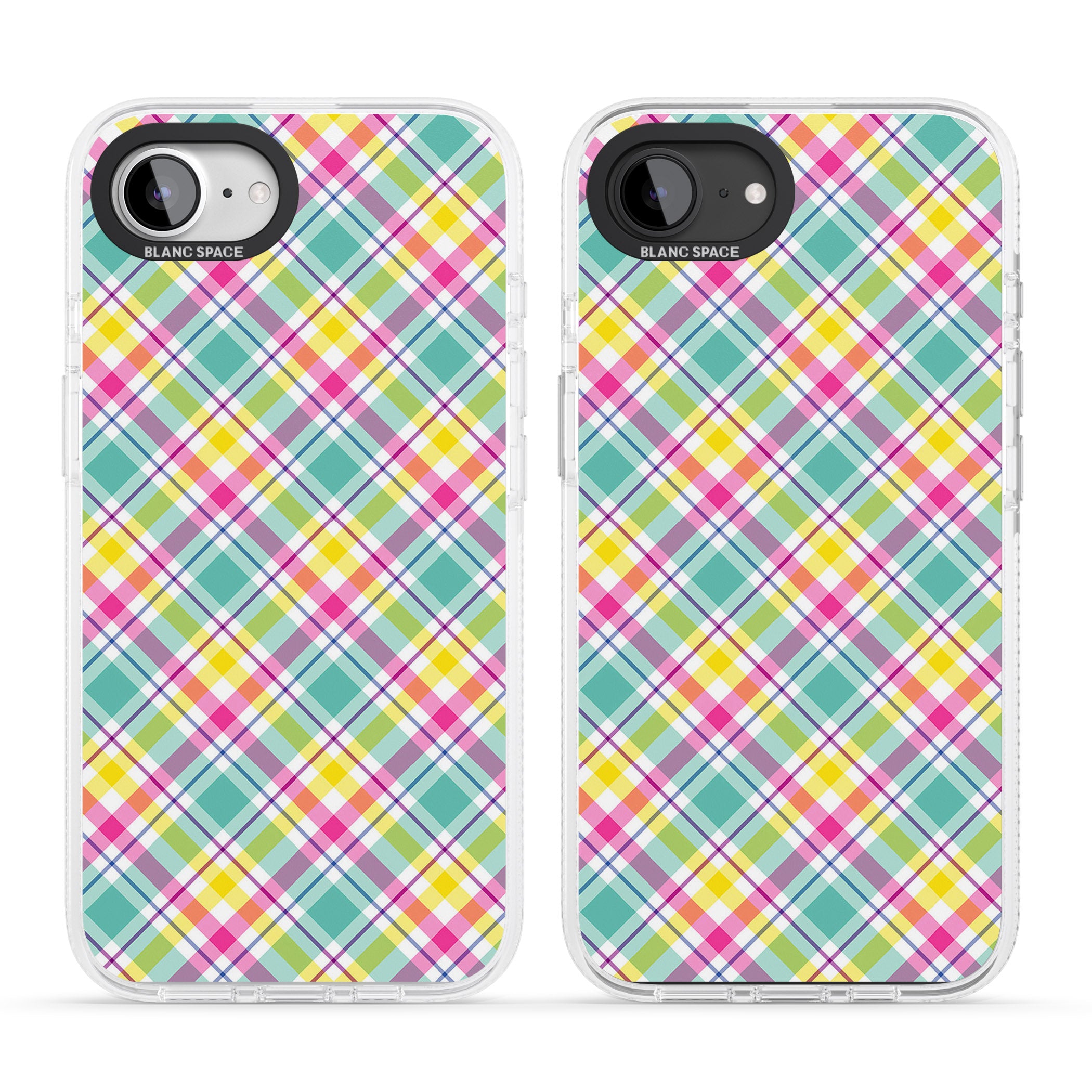 Crosshatch Plaid iPhone 16e Clear Case Impact Air - Blanc Space