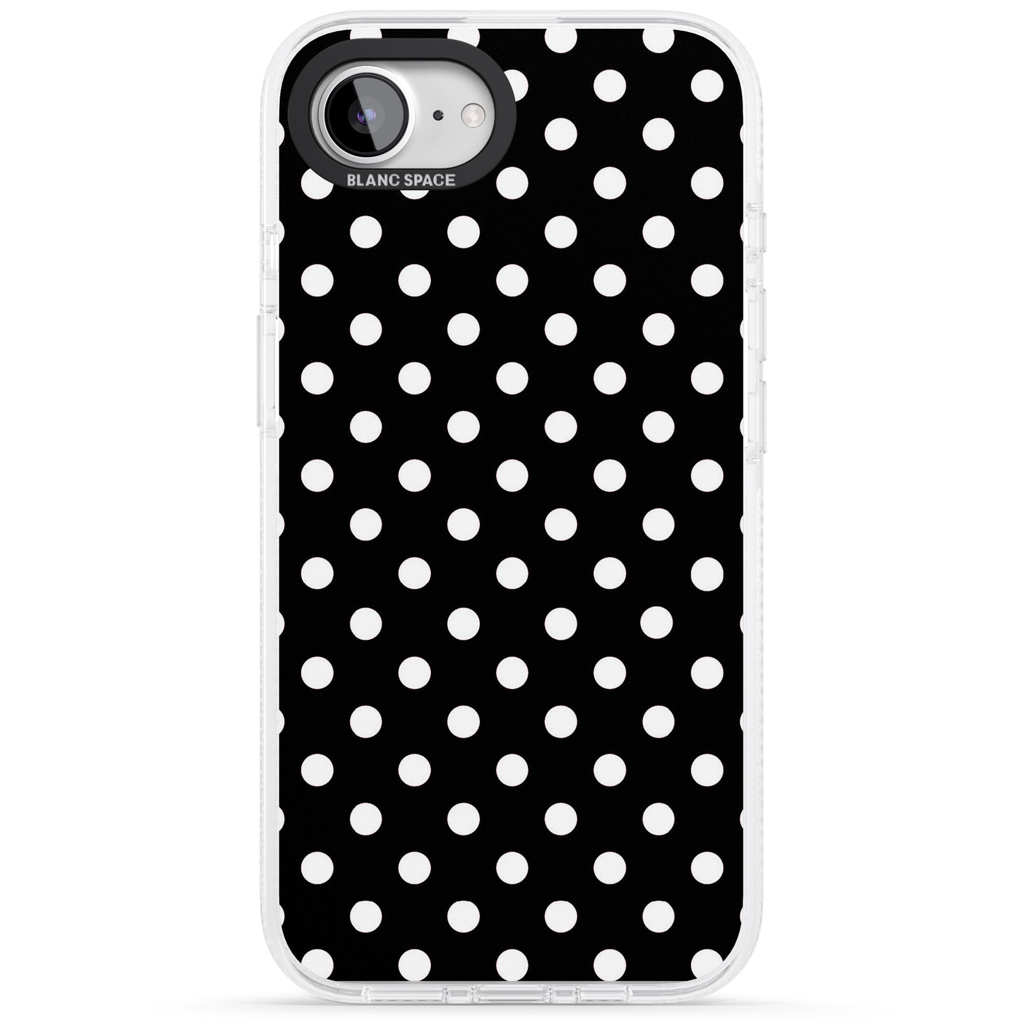 Designer Chic Black Polka Dot iPhone 16e Clear Case Impact Air - Blanc Space