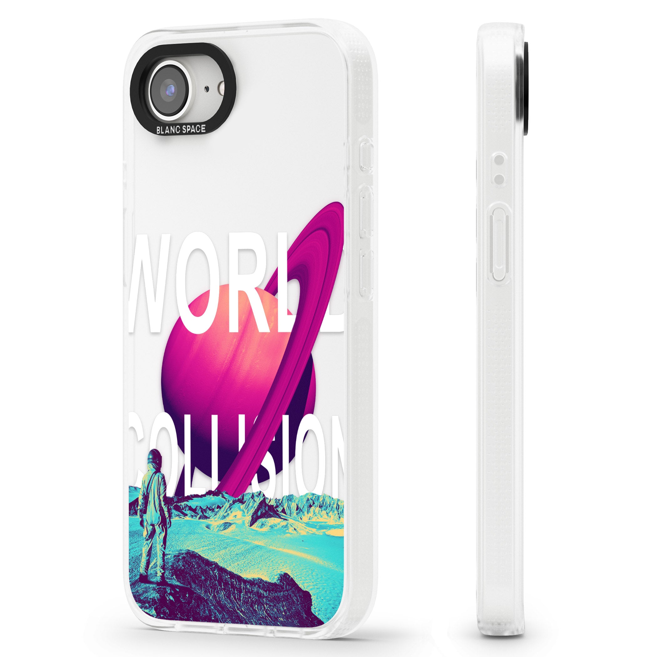 World Collision iPhone 16e Clear Case Impact Air - Blanc Space