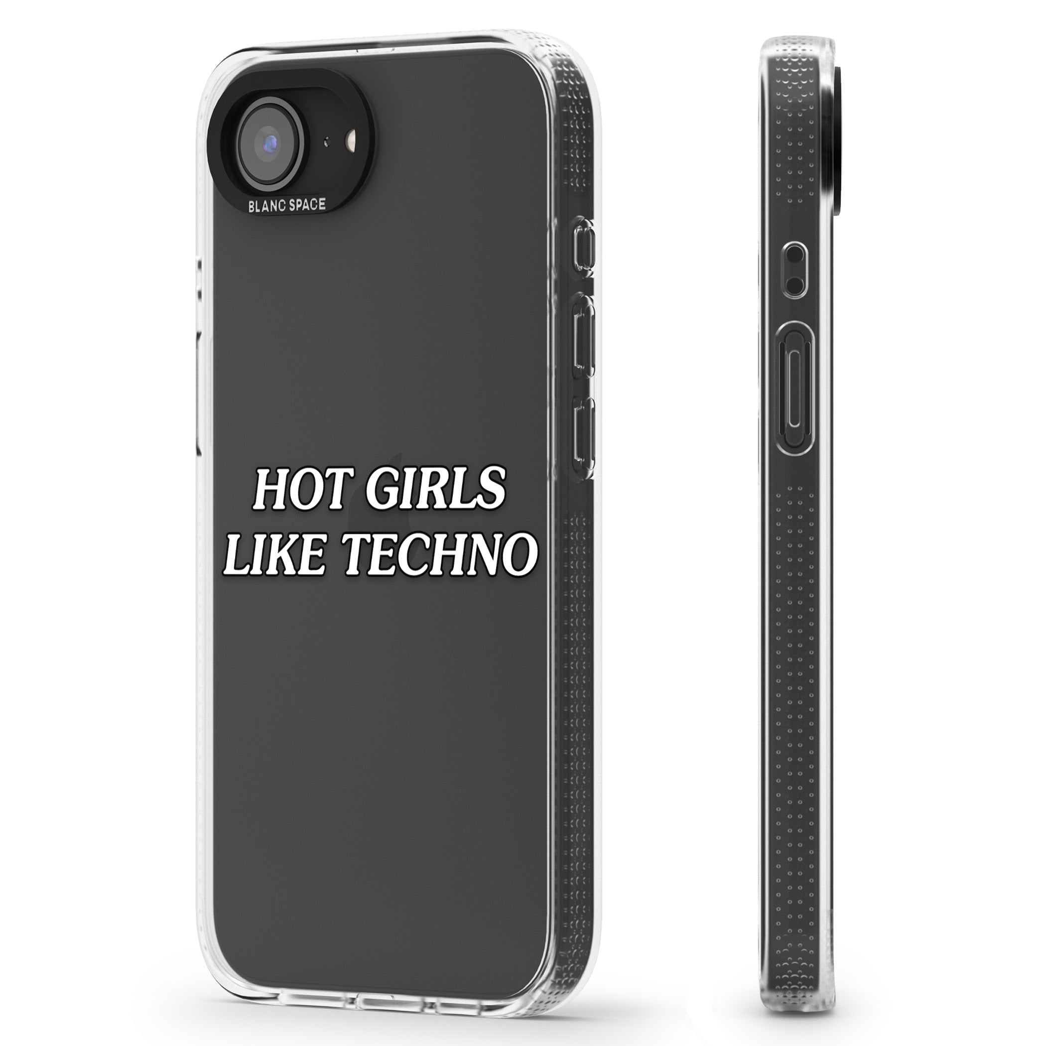 Hot Girls Like Techno iPhone 16e Clear Case Impact Air - Blanc Space