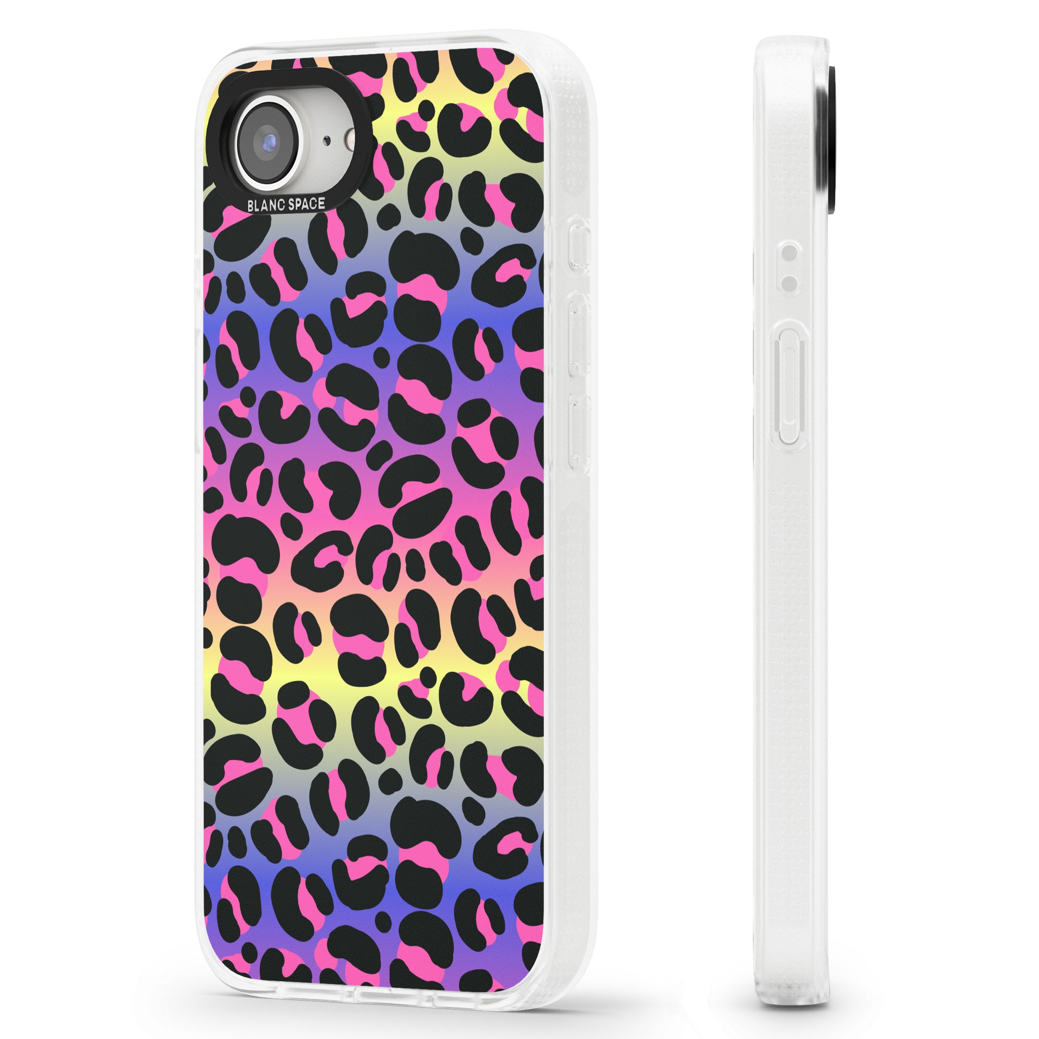 Rainbow Gradient Leopard Print iPhone 16e Clear Case Impact Air - Blanc Space