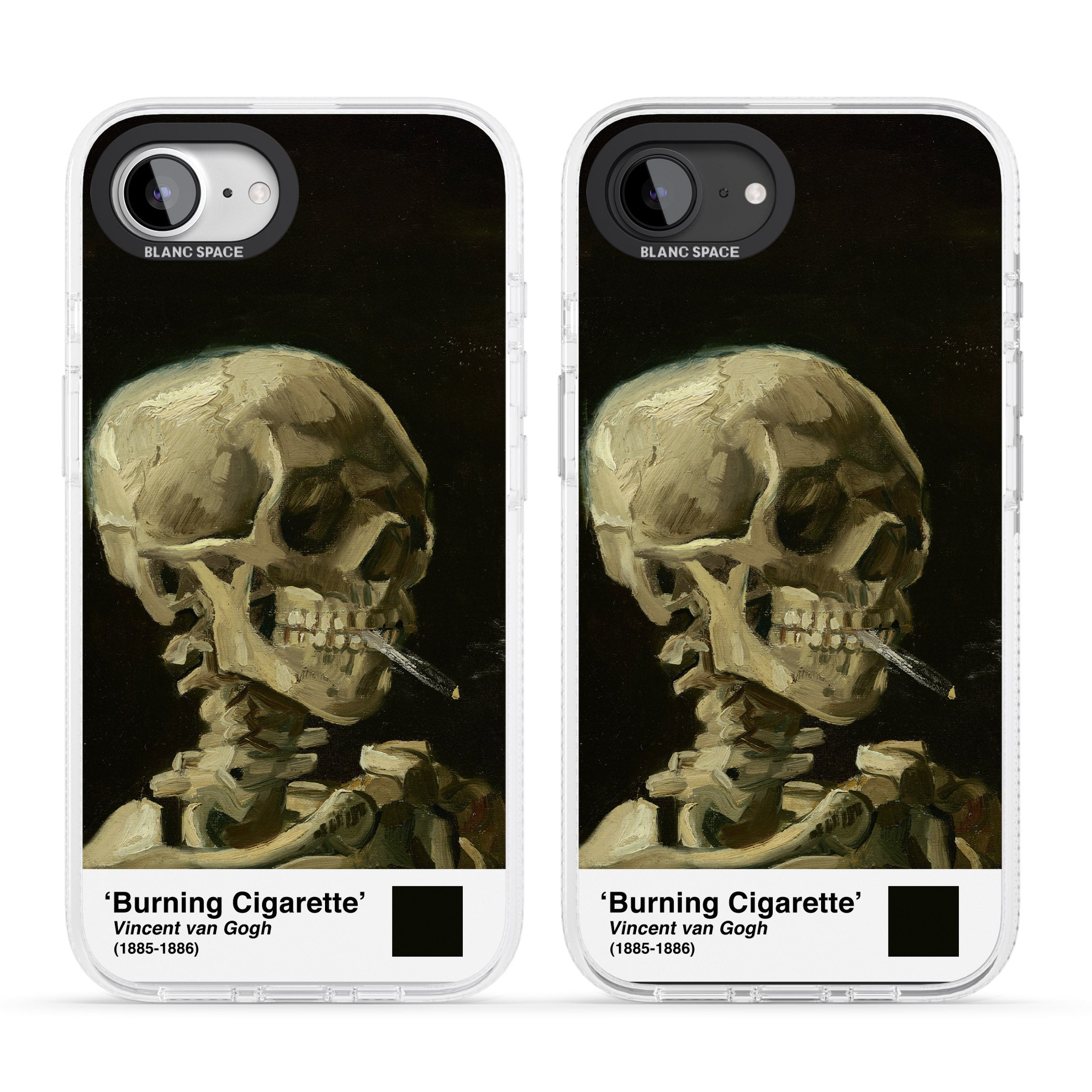Skull of a Skeleton with Burning Cigarette iPhone 16e Clear Case Impact Air - Blanc Space
