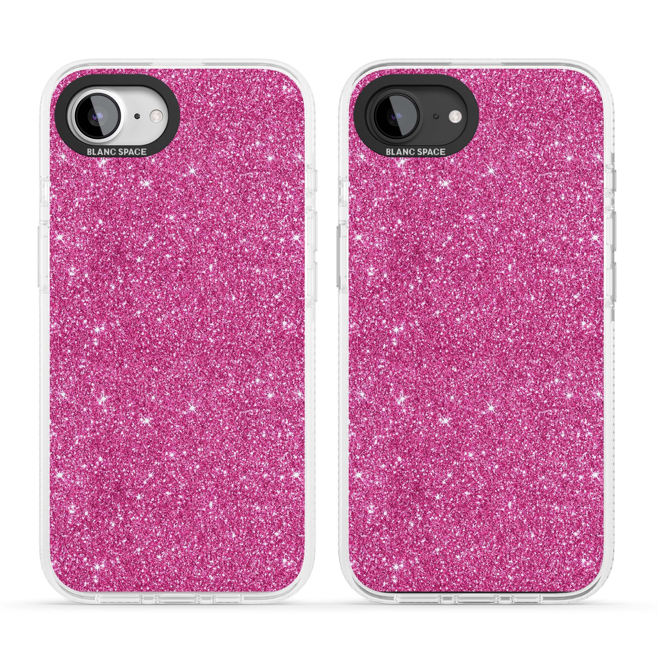 Pink Glitter Y2K iPhone case featuring hot pink glitter wallpaper with sparkle shimmer effect | Clear Case Impact Air case for iPhone 16e, iPhone 17e