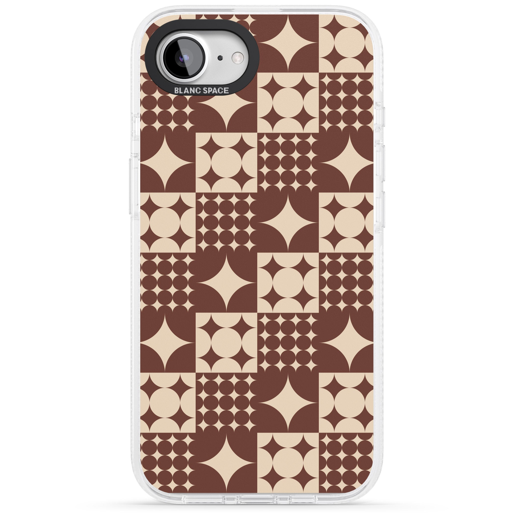 Mid-Century Brown Checked iPhone 16e Clear Case Impact Air - Blanc Space