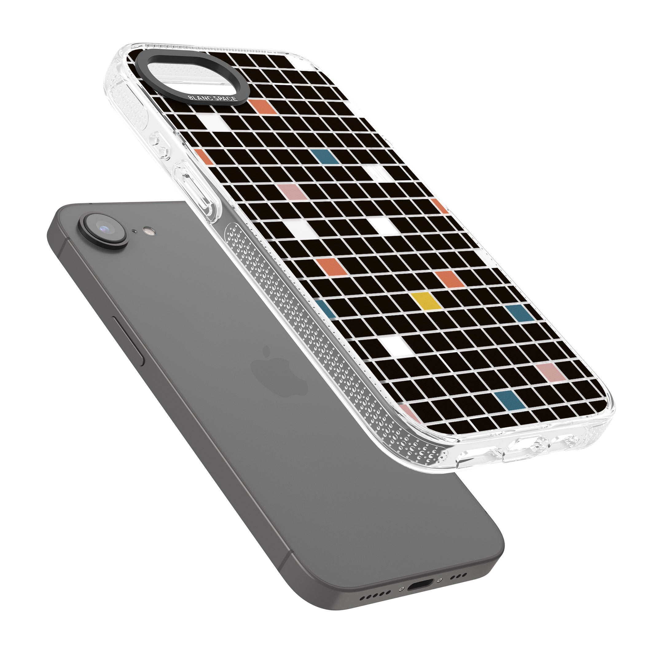 Earthtone Black Geometric Grid iPhone 16e Clear Case Impact Air - Blanc Space