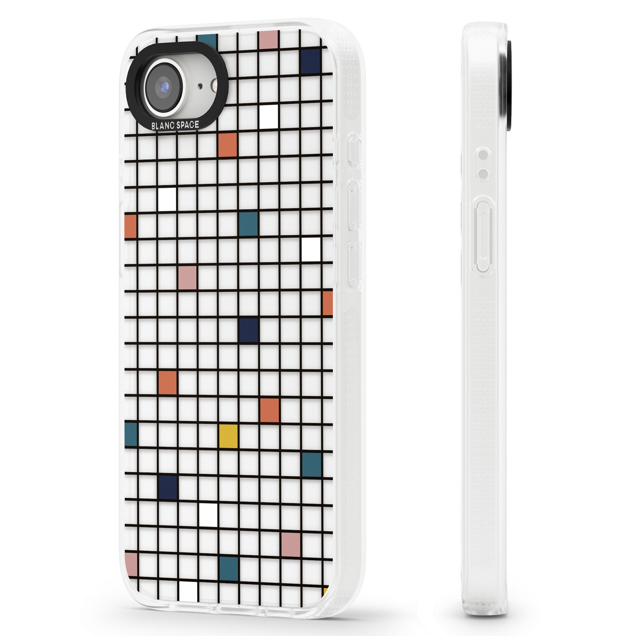 Earthtone Clear Geometric Grid iPhone 16e Clear Case Impact Air - Blanc Space