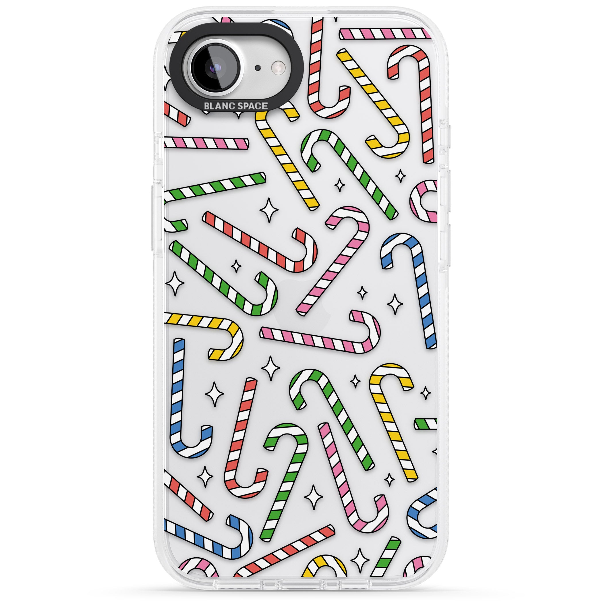 Colourful Stars & Candy Canes iPhone 16e Clear Case Impact Air - Blanc Space