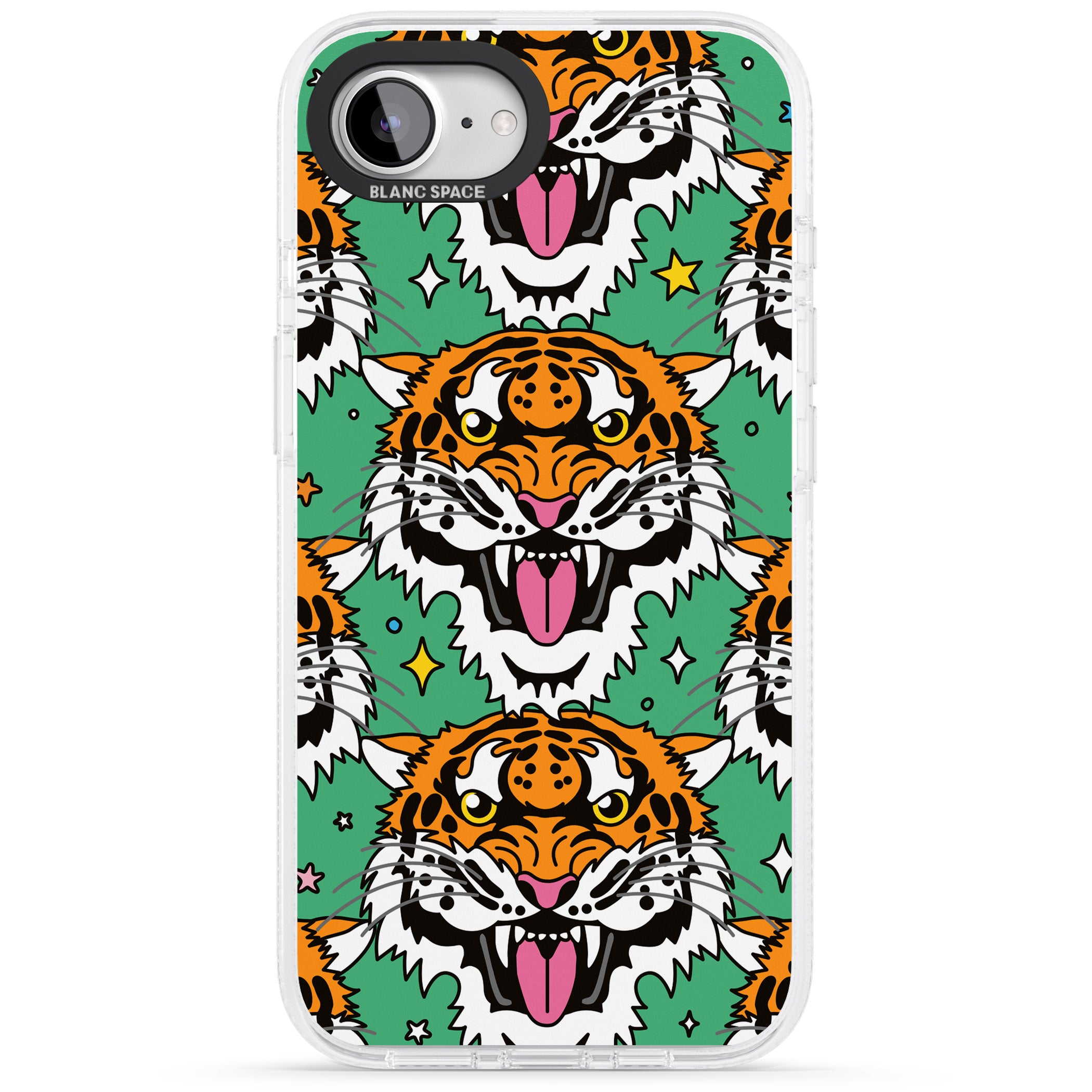 Fierce Jungle Tigers (Green) iPhone 16e Clear Case Impact Air - Blanc Space
