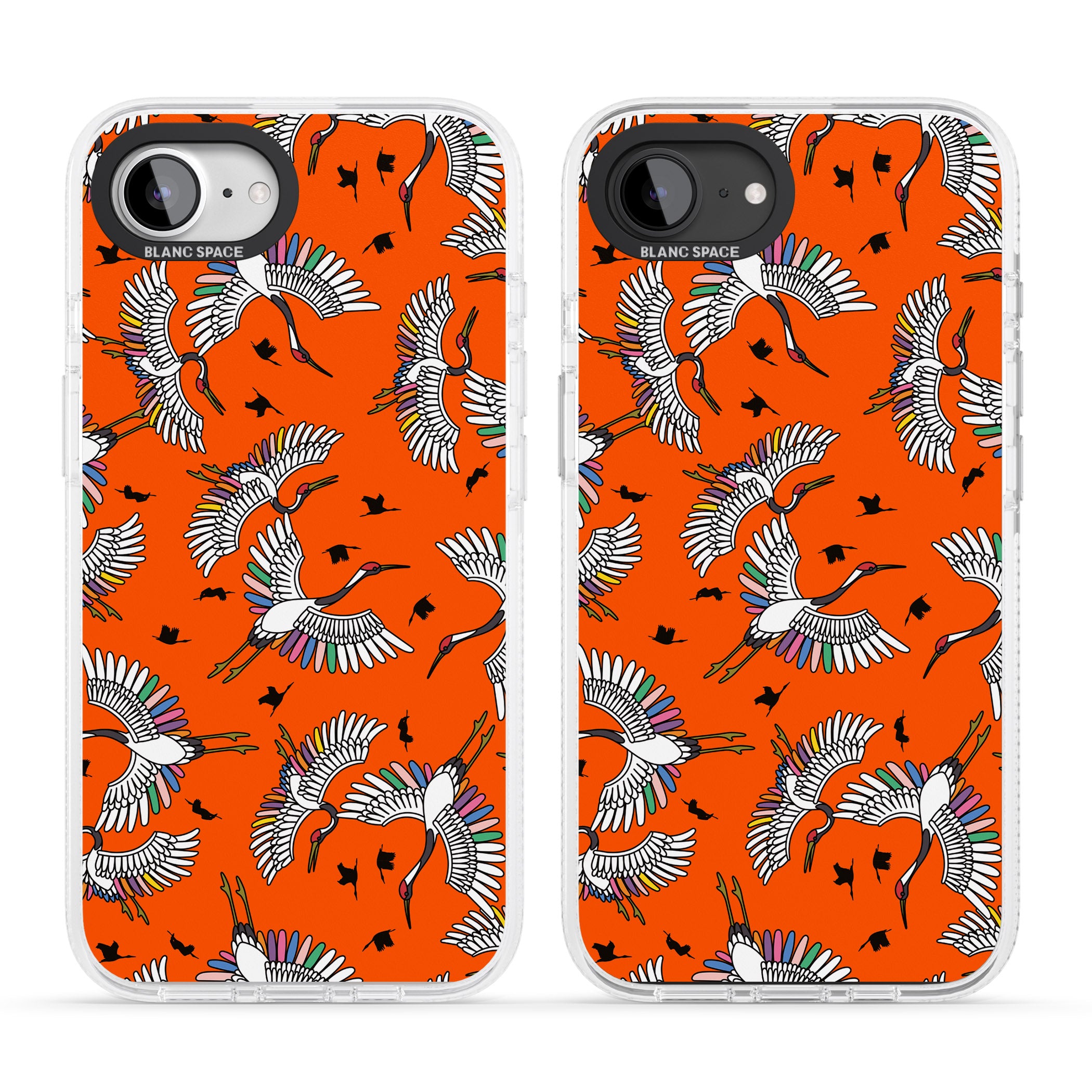 Colourful Crane Pattern (Orange) iPhone 16e Clear Case Impact Air - Blanc Space