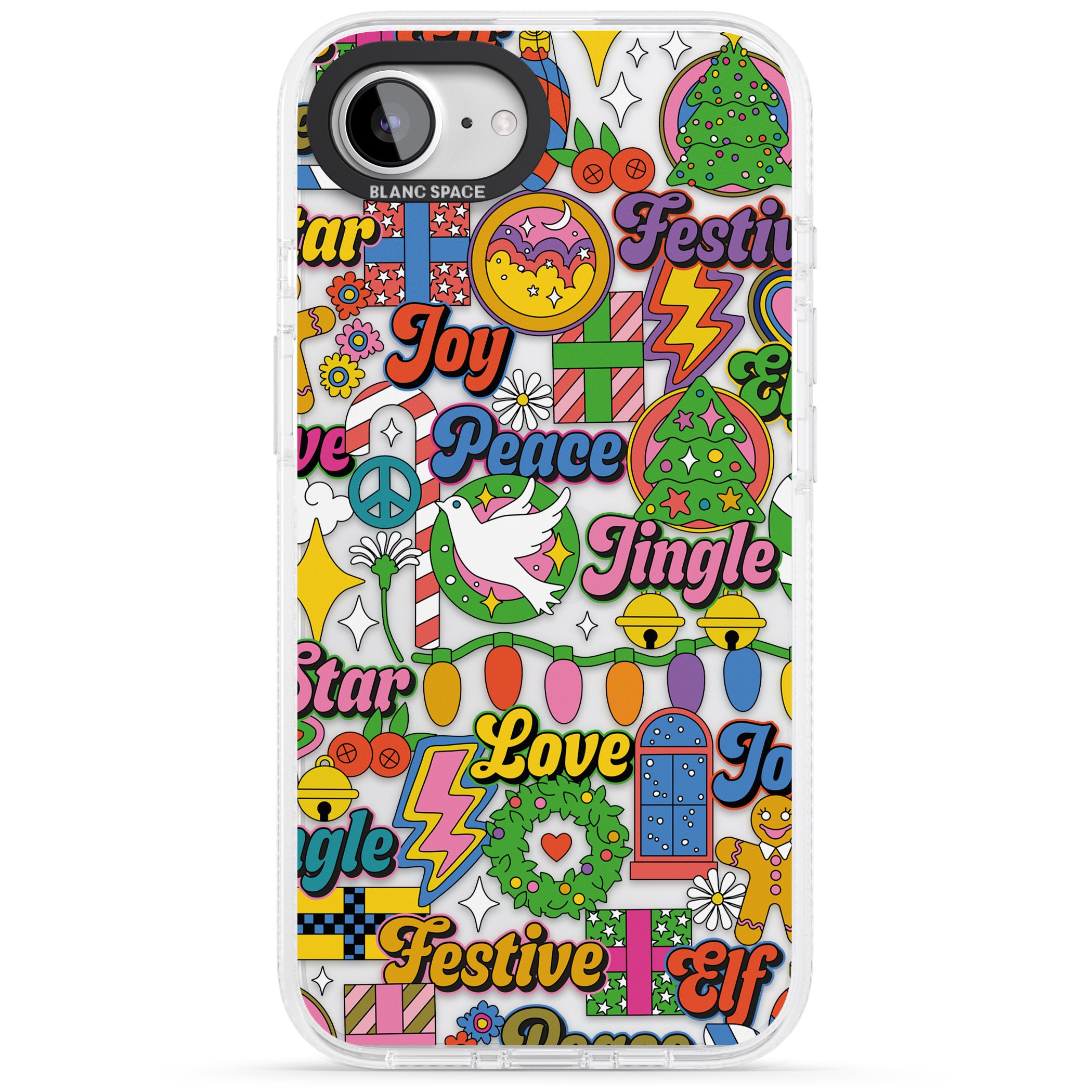 Peace & Festivities iPhone 16e Clear Case Impact Air - Blanc Space