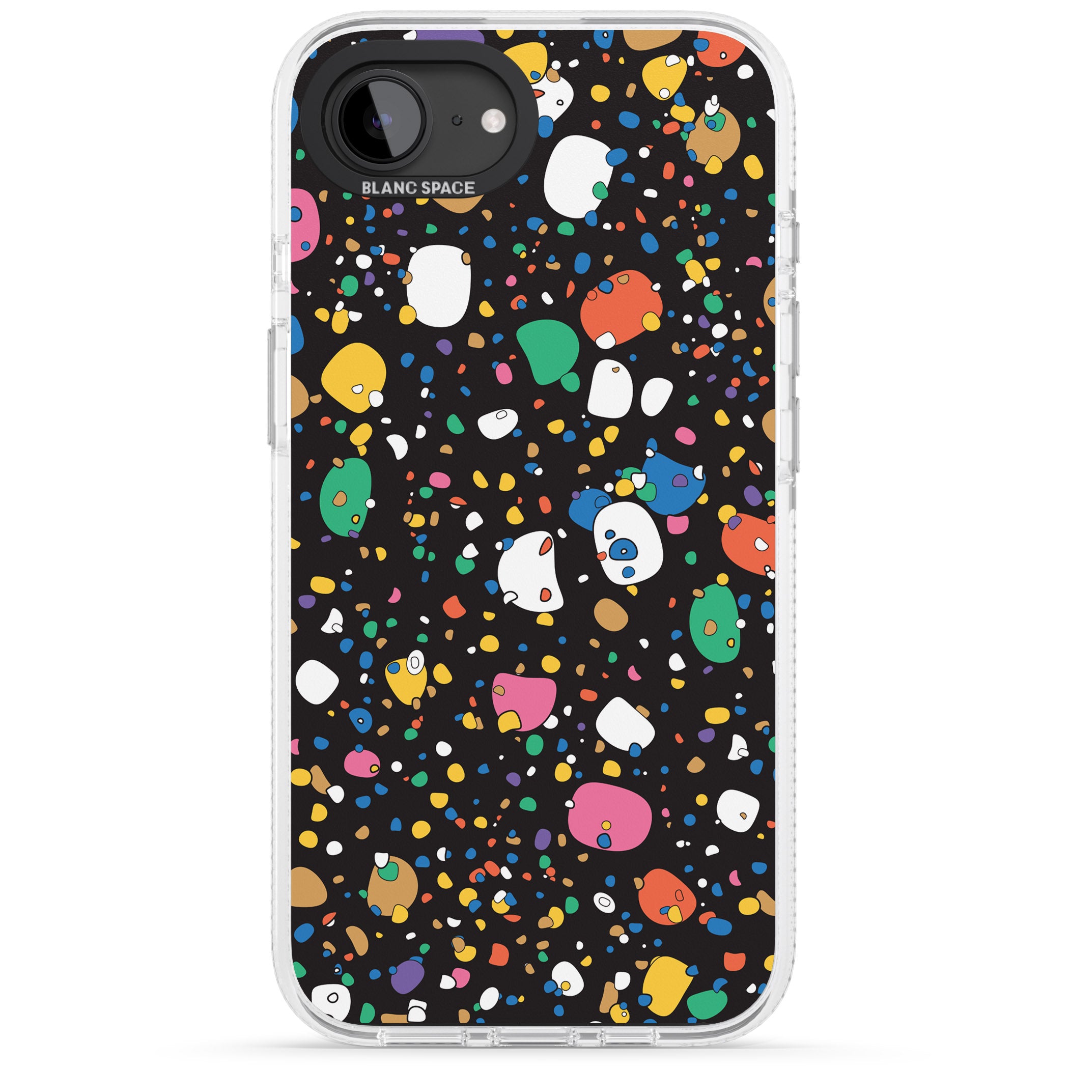 Colourful Confetti Pebbles (Black) iPhone 16e Clear Case Impact Air - Blanc Space