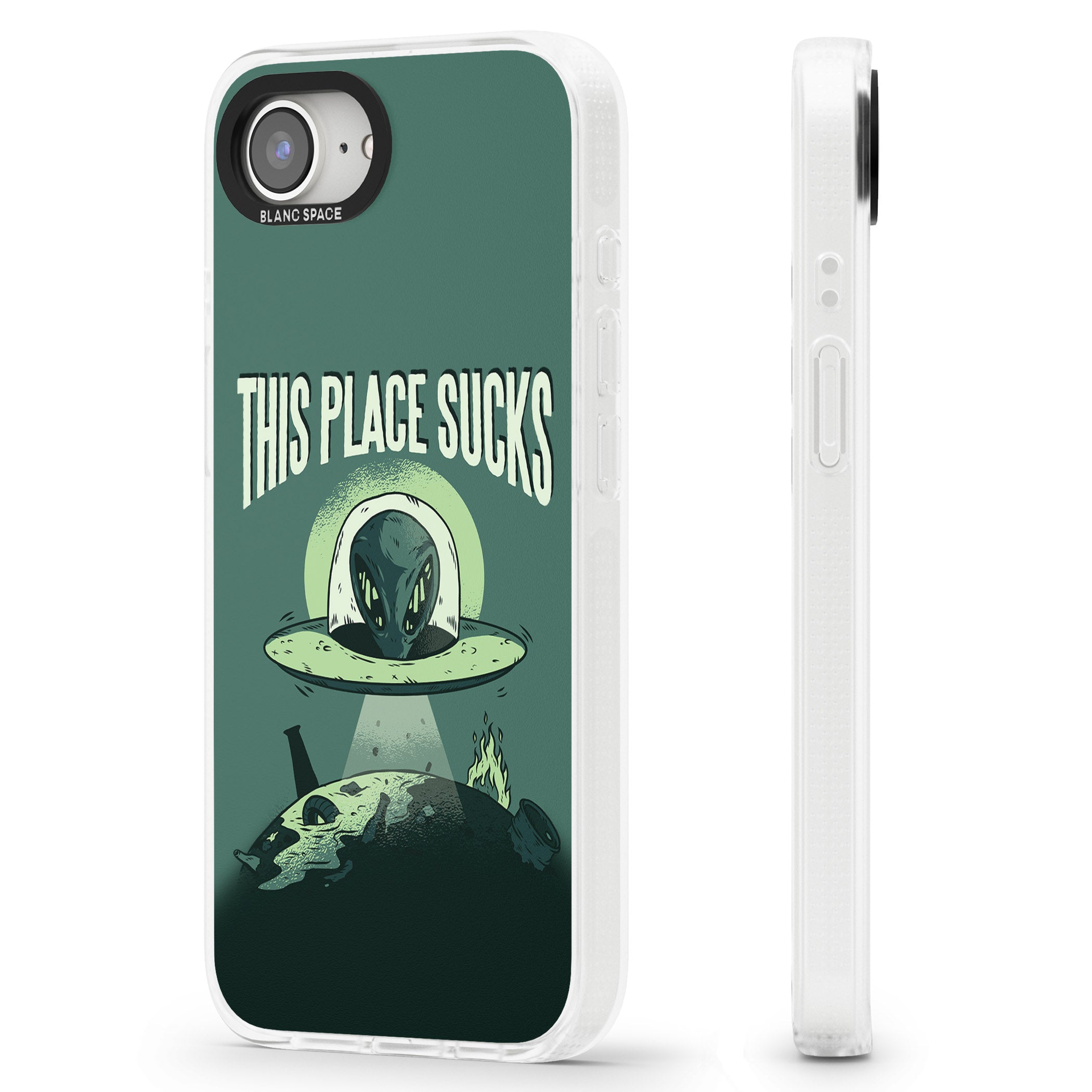EARTH SUCKS iPhone 16e Clear Case Impact Air - Blanc Space