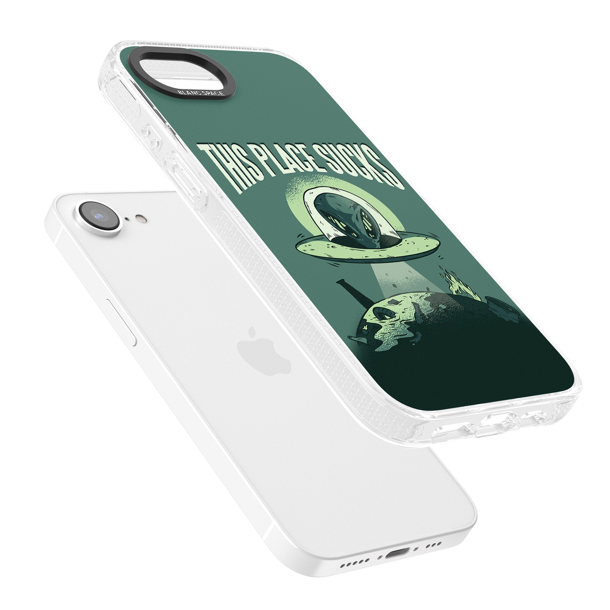 EARTH SUCKS iPhone 16e Clear Case Impact Air - Blanc Space